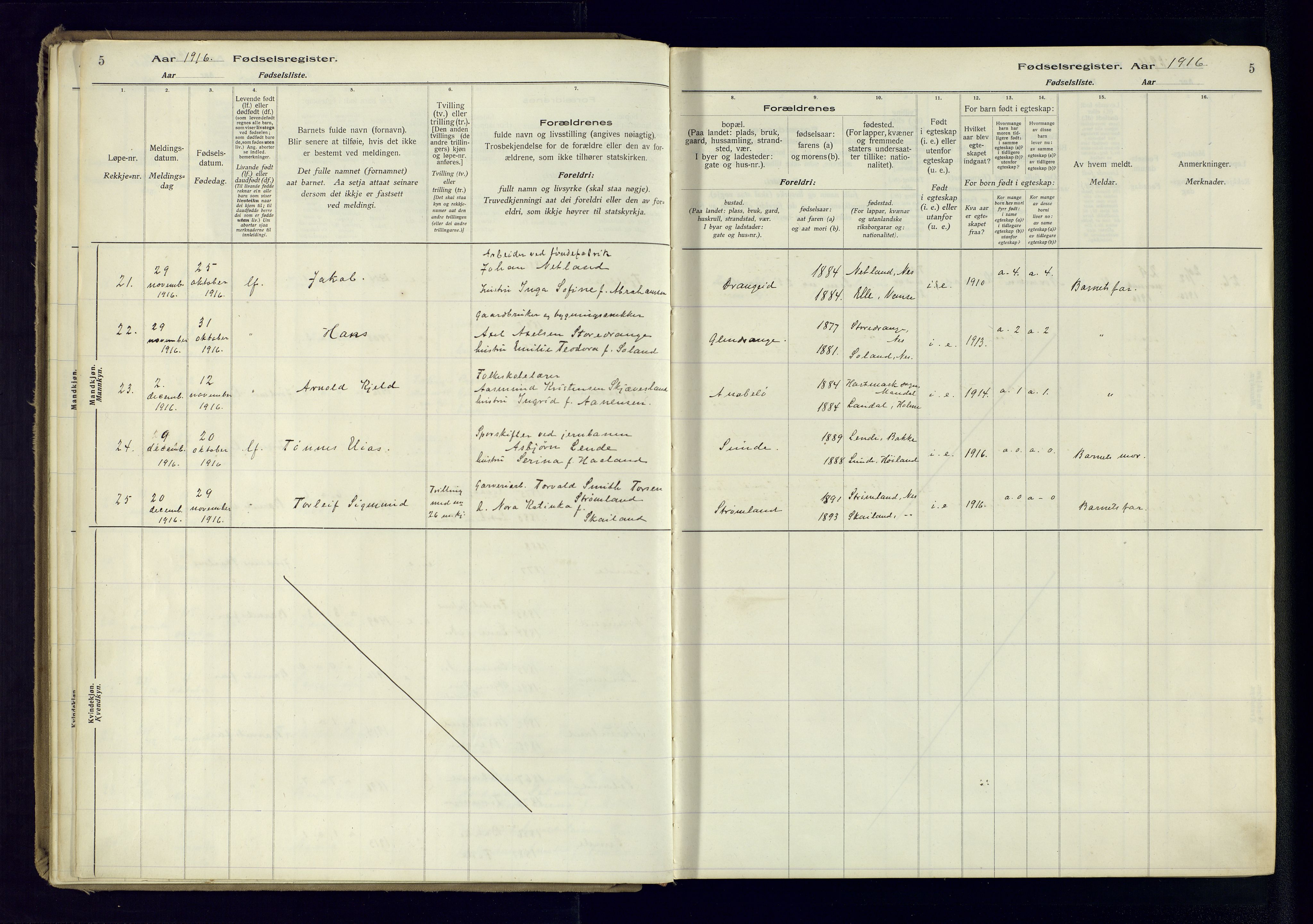 Flekkefjord sokneprestkontor, AV/SAK-1111-0012/J/Ja/L0005: Birth register no. 5, 1916-1950, p. 5