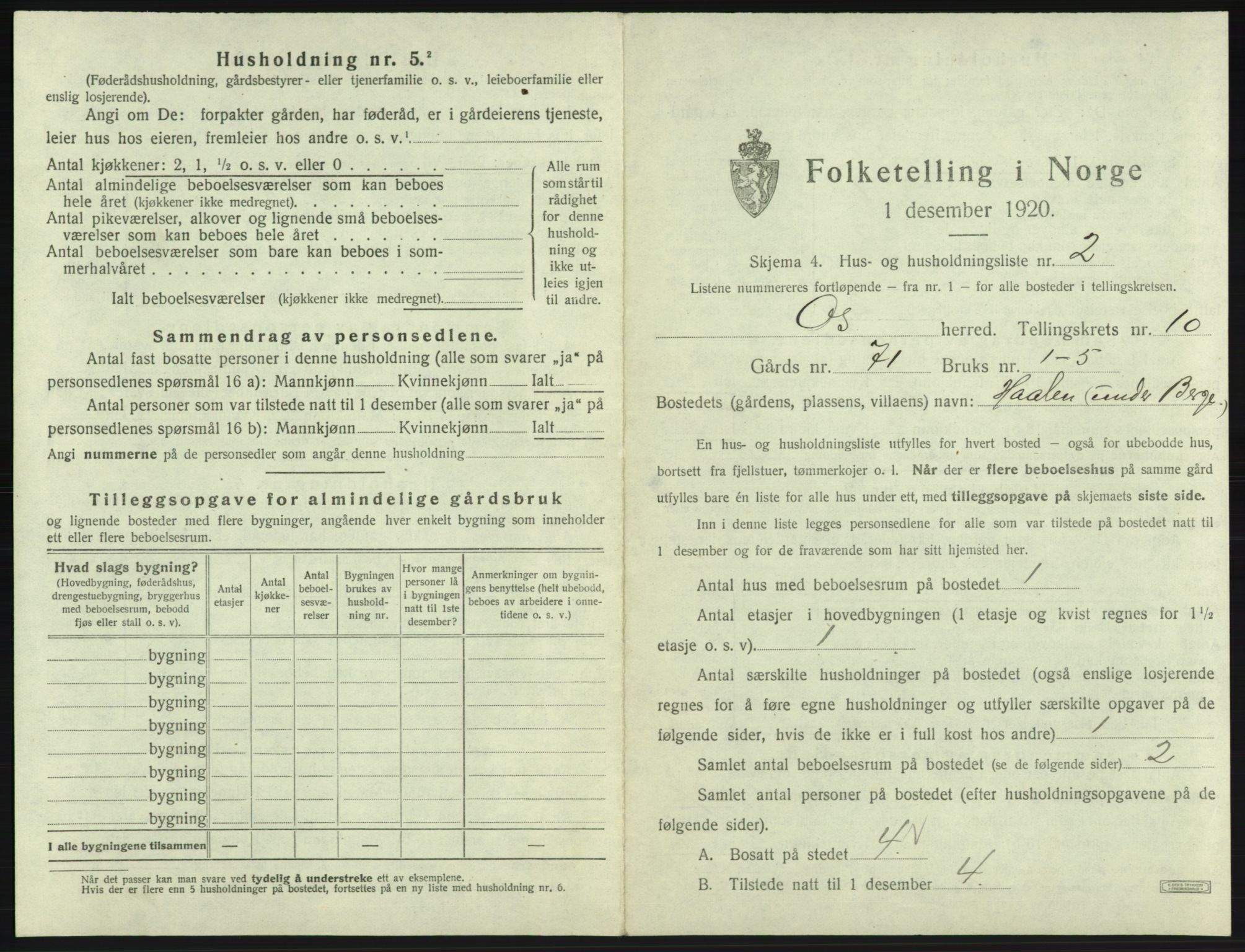 SAB, 1920 census for Os, 1920, p. 1079