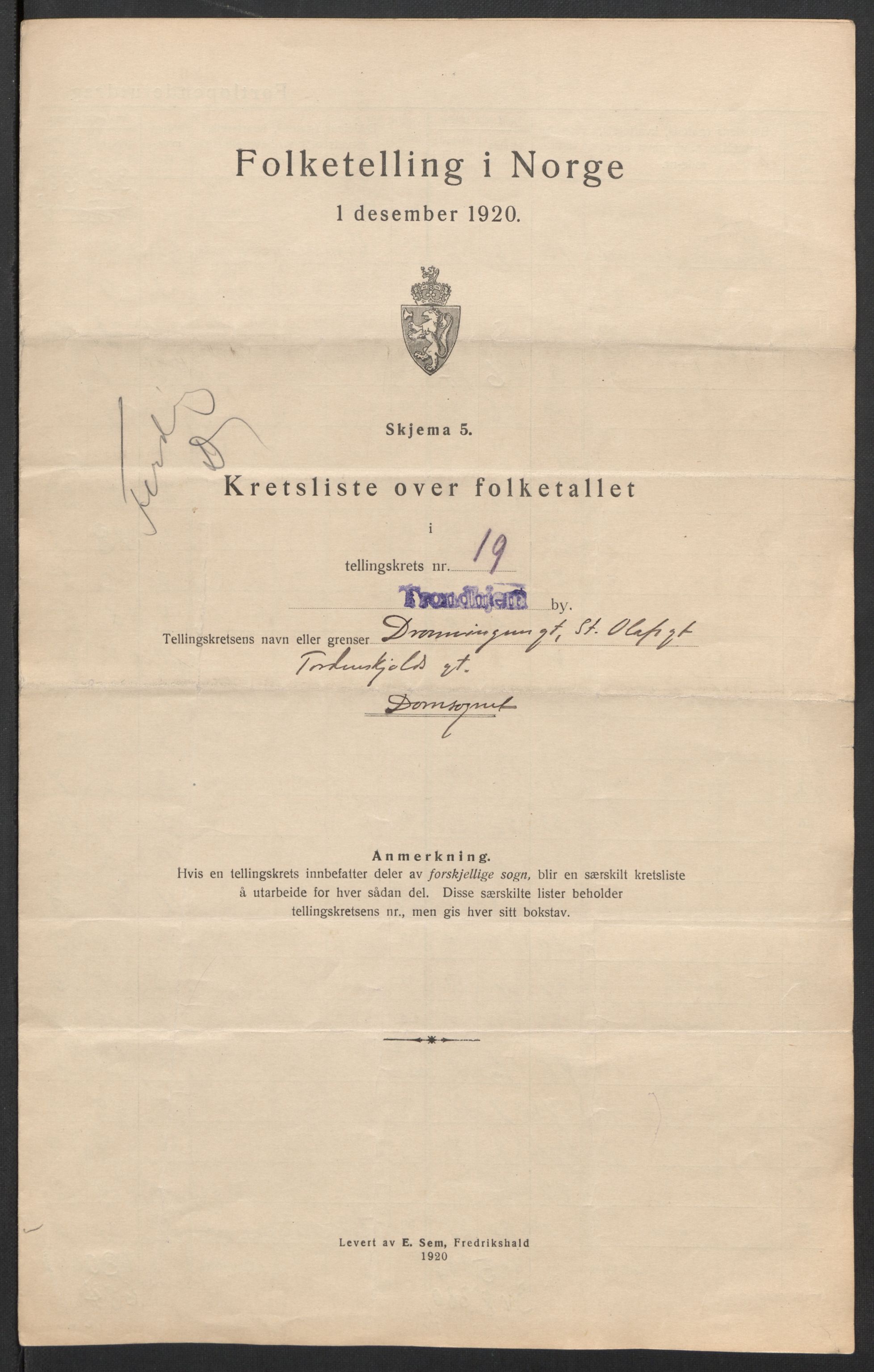 SAT, 1920 census for Trondheim, 1920, p. 71