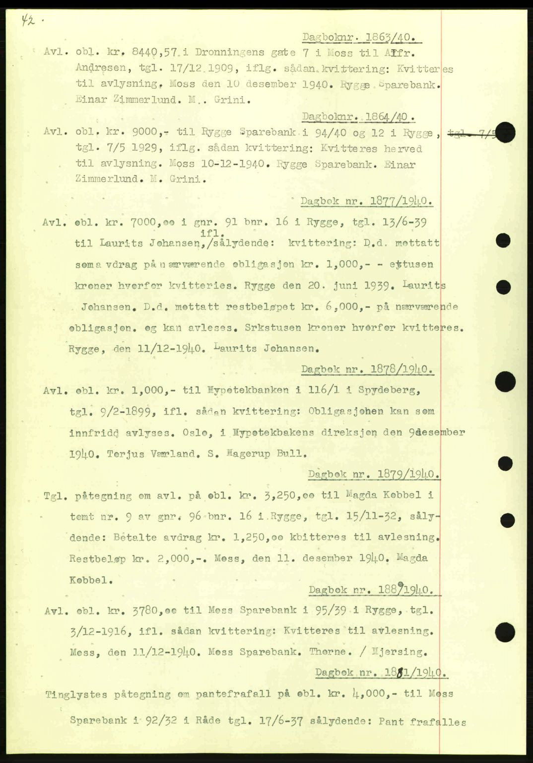 Moss sorenskriveri, SAO/A-10168: Mortgage book no. B10, 1940-1941, Diary no: : 1863/1940