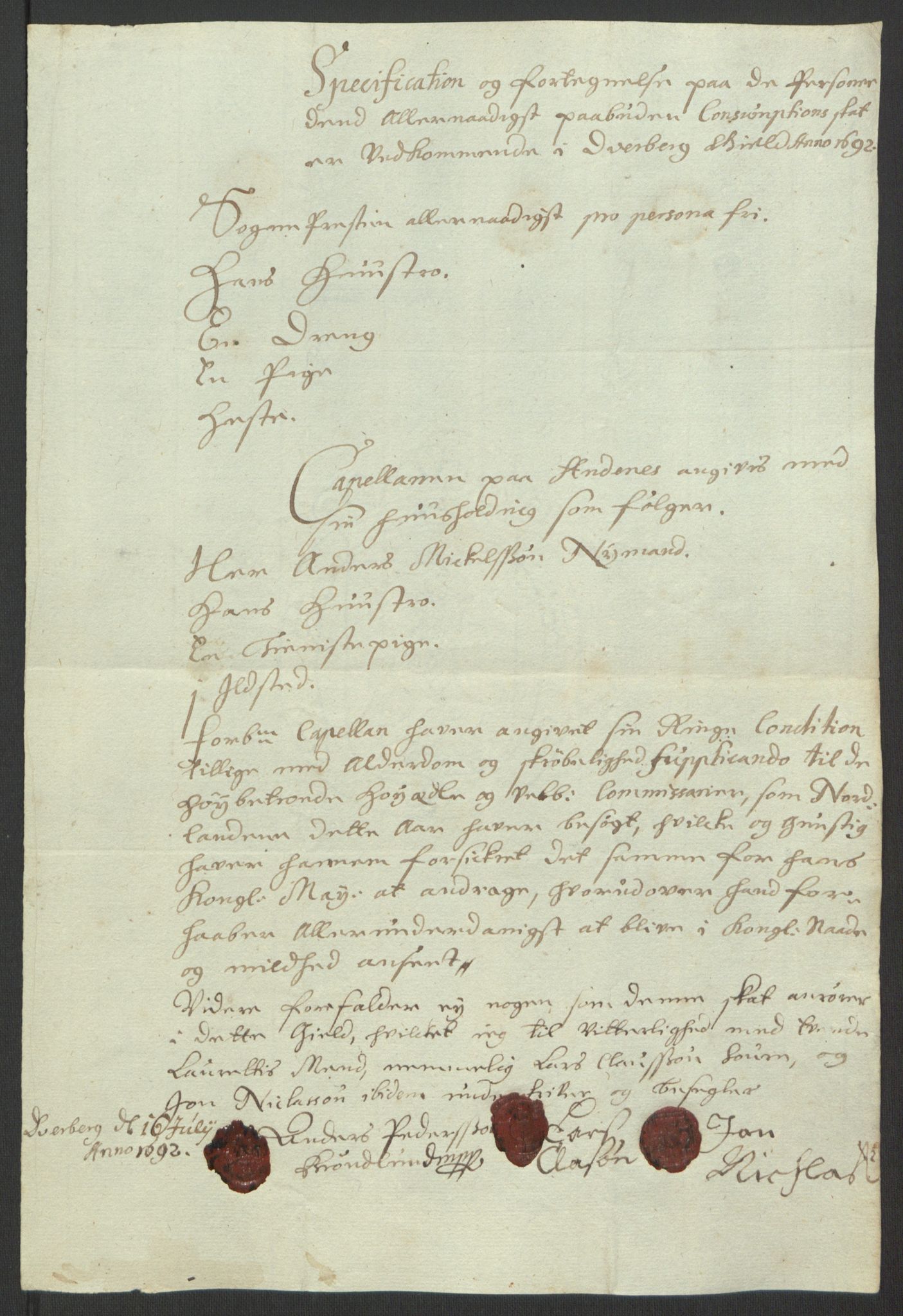 Rentekammeret inntil 1814, Reviderte regnskaper, Fogderegnskap, AV/RA-EA-4092/R67/L4676: Fogderegnskap Vesterålen, Andenes og Lofoten, 1691-1693, p. 134