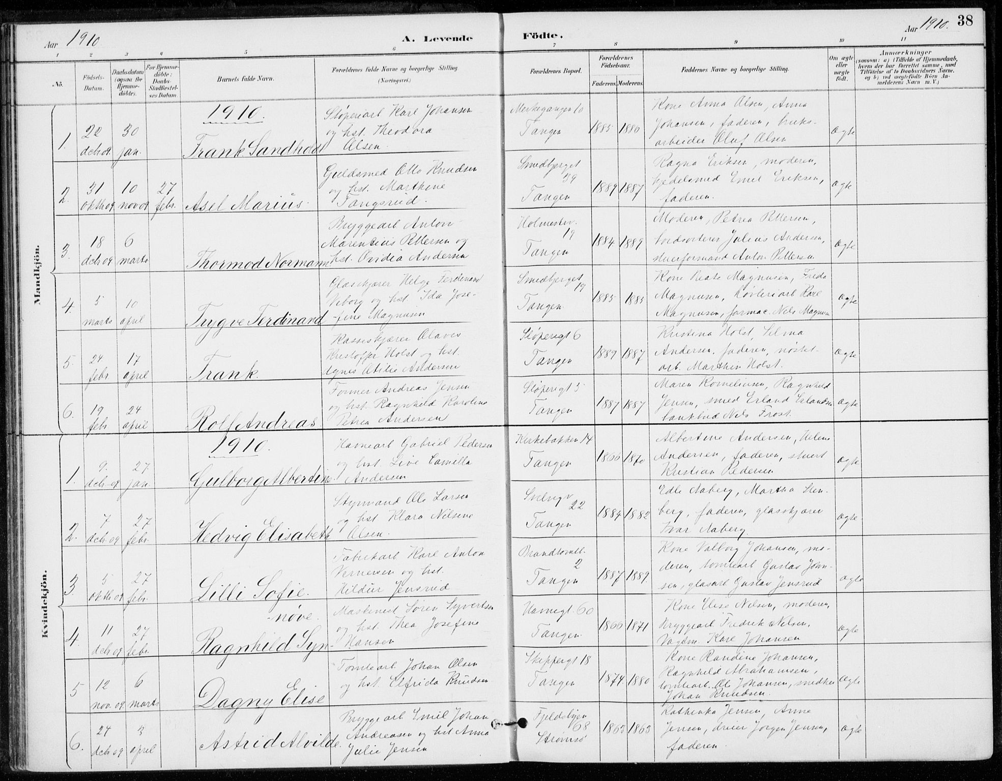 Strømsø kirkebøker, AV/SAKO-A-246/F/Fb/L0007: Parish register (official) no. II 7, 1887-1928, p. 38