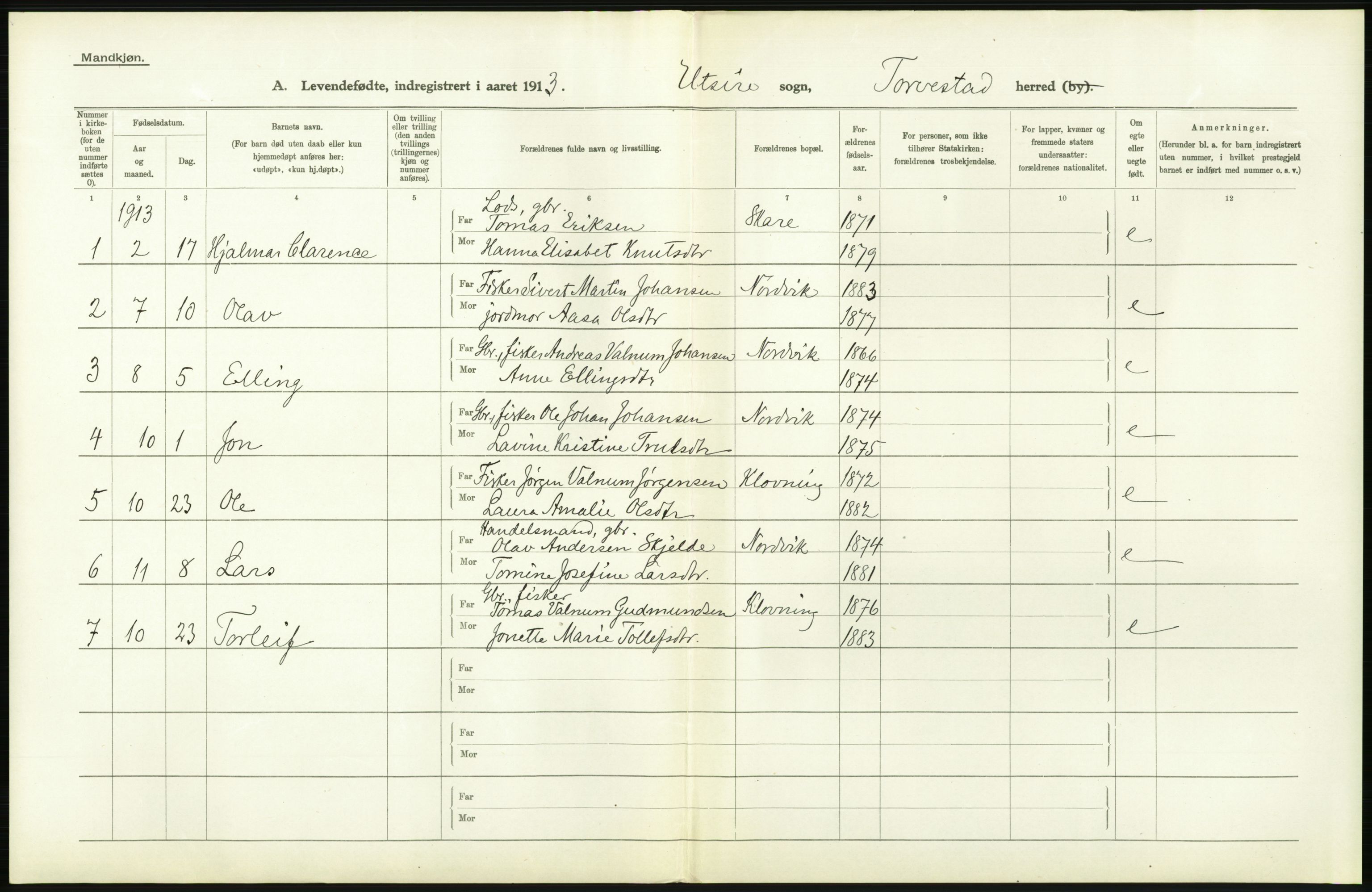 Statistisk sentralbyrå, Sosiodemografiske emner, Befolkning, AV/RA-S-2228/D/Df/Dfb/Dfbc/L0025: Stavanger amt: Levendefødte menn og kvinner. Bygder., 1913, p. 102
