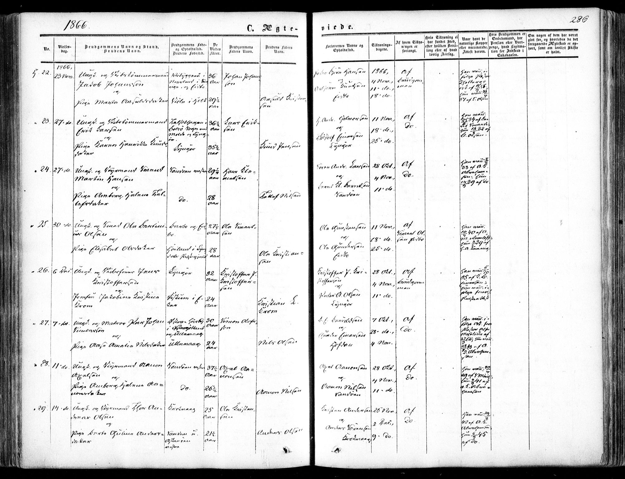 Dypvåg sokneprestkontor, AV/SAK-1111-0007/F/Fa/Faa/L0006: Parish register (official) no. A 6, 1855-1872, p. 286