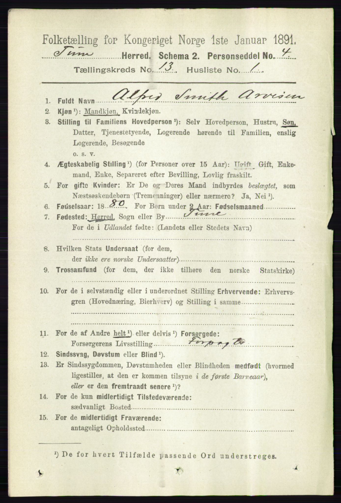 RA, 1891 census for 0130 Tune, 1891, p. 7564