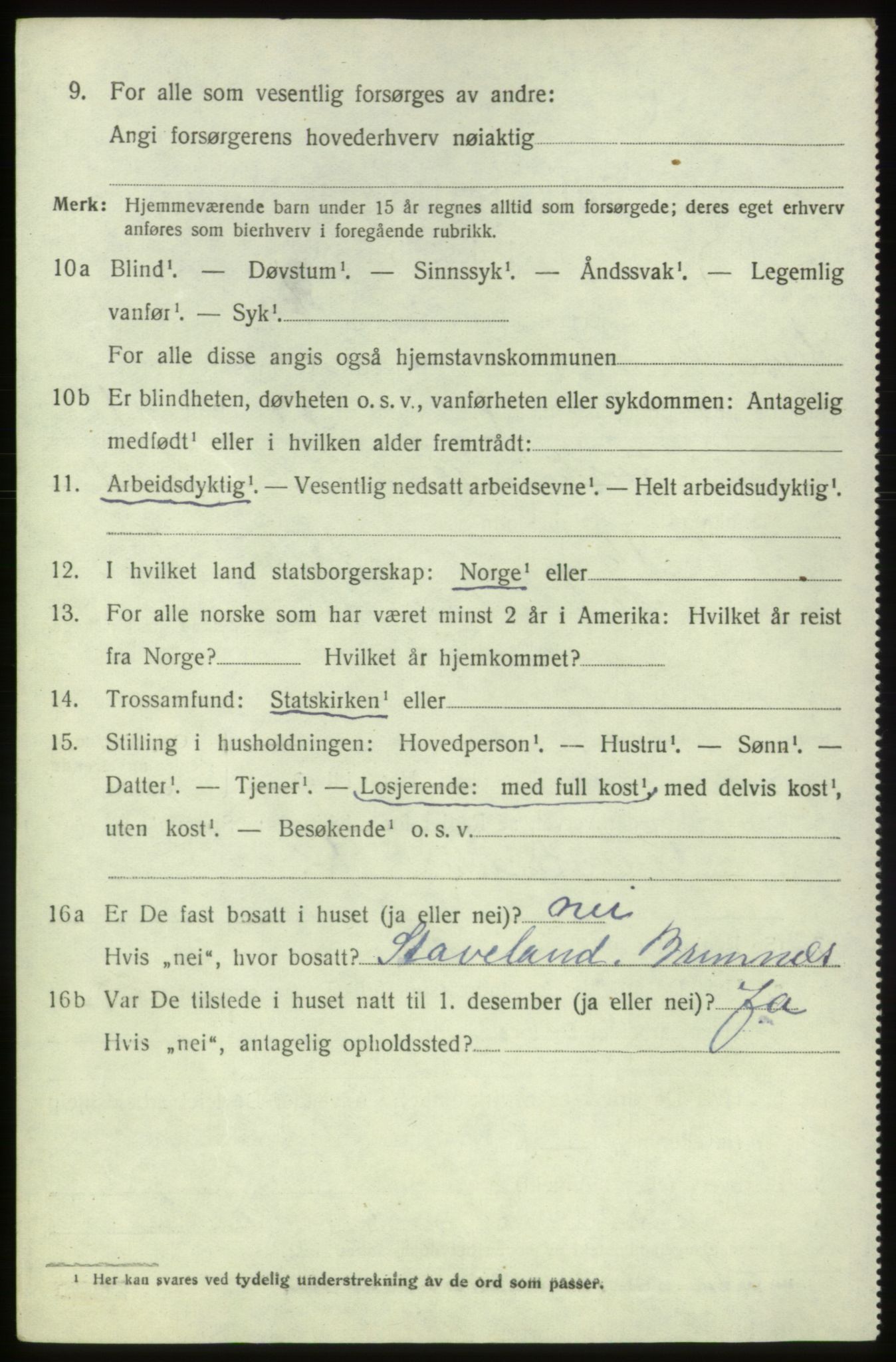 SAB, 1920 census for Bremnes, 1920, p. 1315