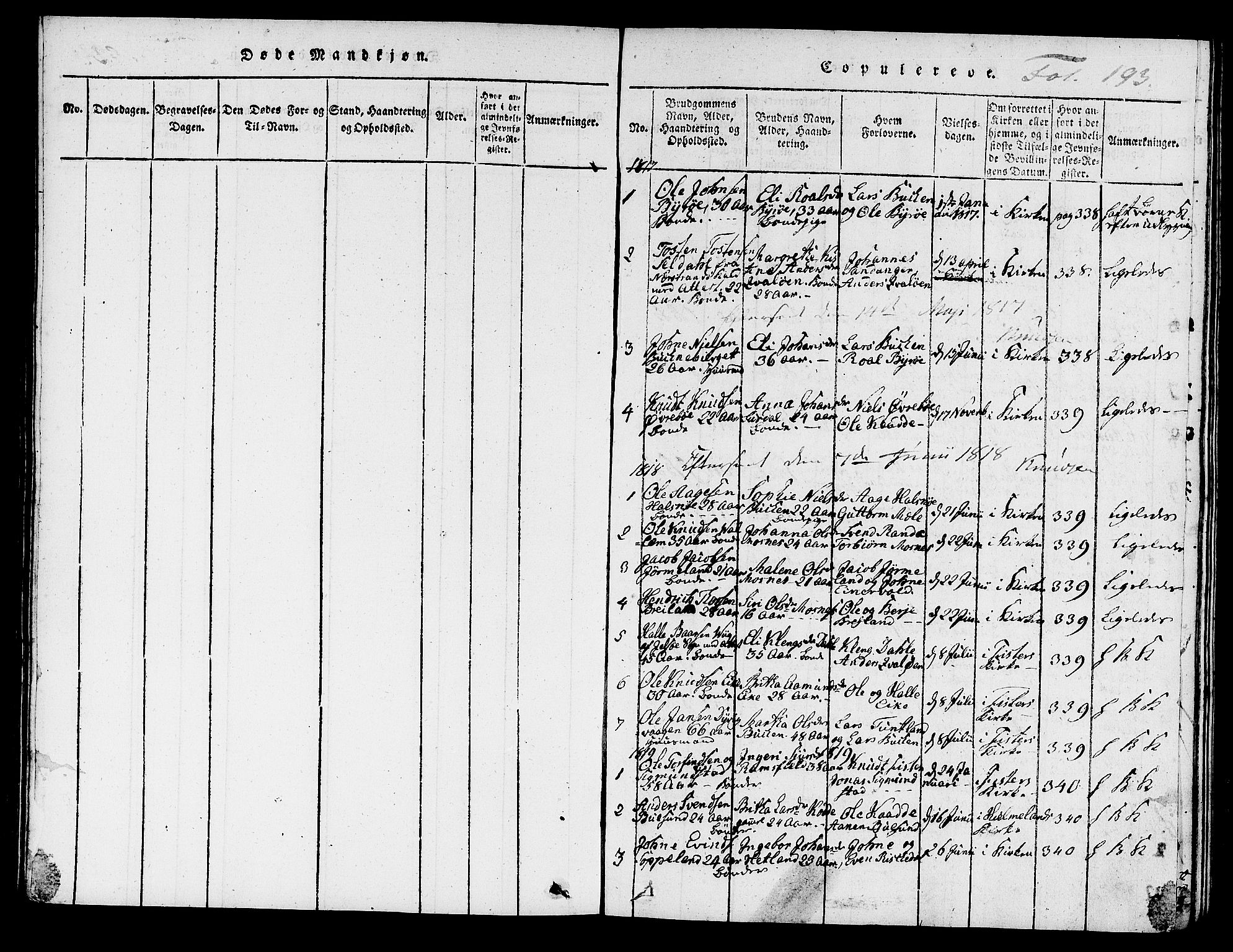 Hjelmeland sokneprestkontor, SAST/A-101843/01/IV/L0004: Parish register (official) no. A 4, 1816-1834, p. 193