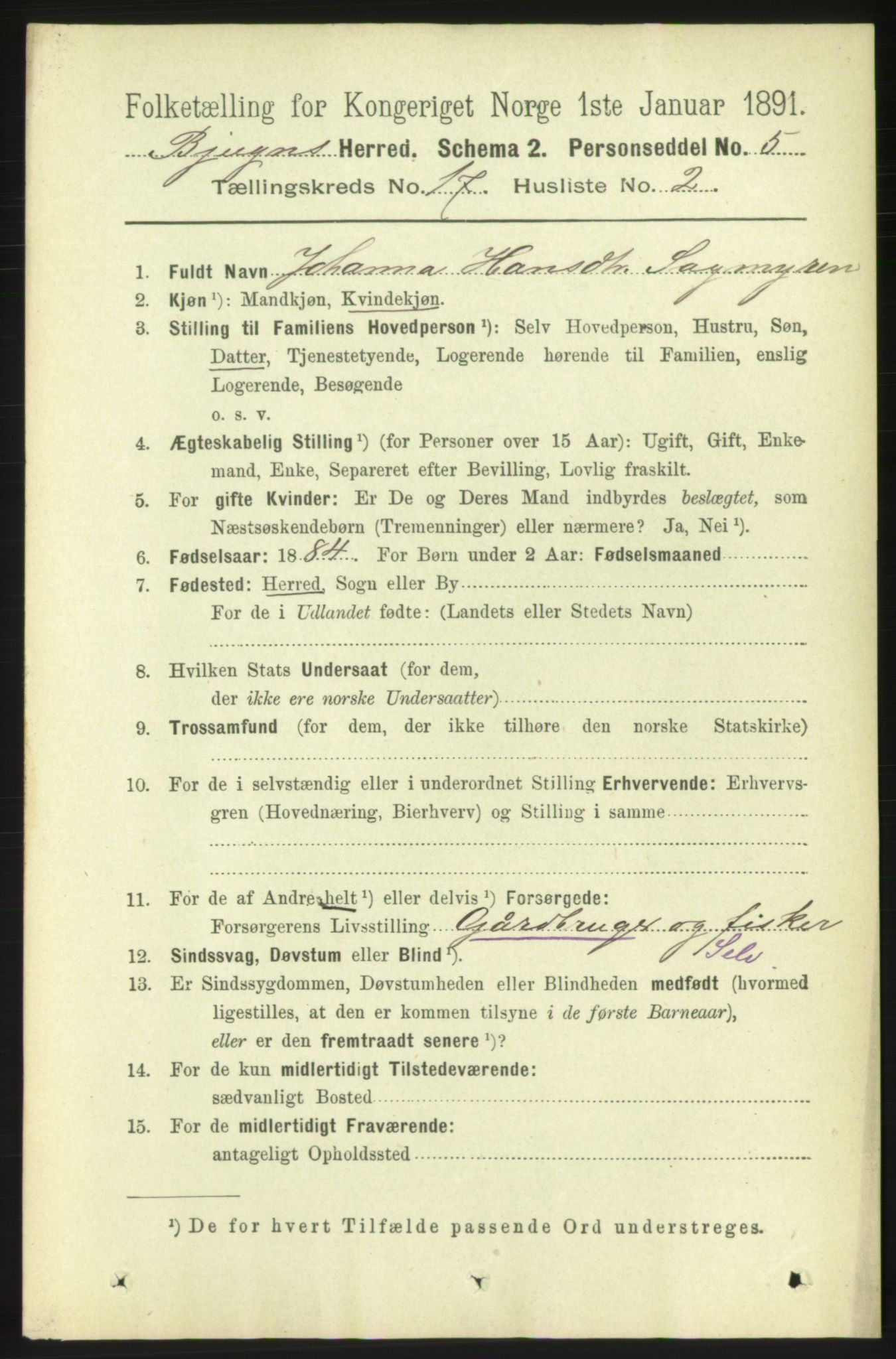 RA, 1891 census for 1627 Bjugn, 1891, p. 4706