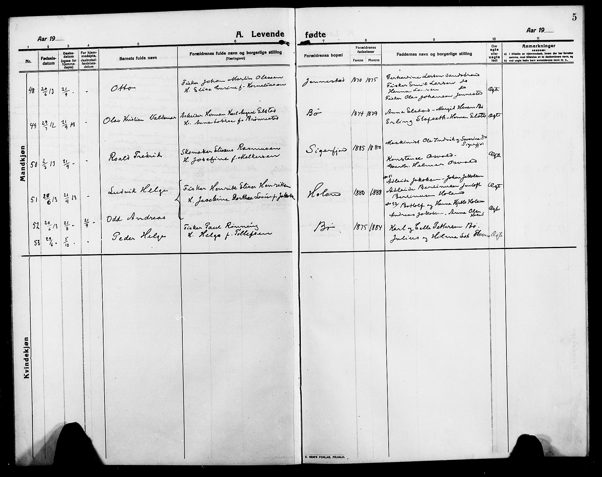 Ministerialprotokoller, klokkerbøker og fødselsregistre - Nordland, SAT/A-1459/895/L1383: Parish register (copy) no. 895C05, 1913-1922, p. 5