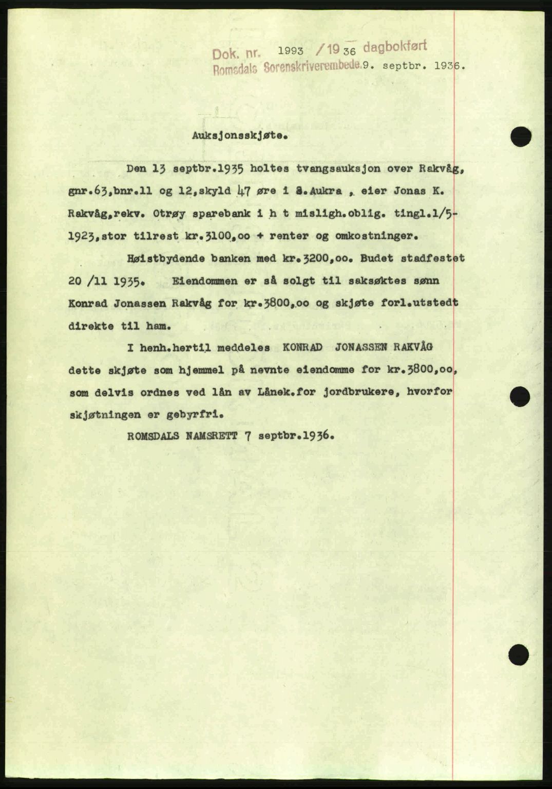 Romsdal sorenskriveri, SAT/A-4149/1/2/2C: Mortgage book no. A2, 1936-1937, Diary no: : 1992/1936