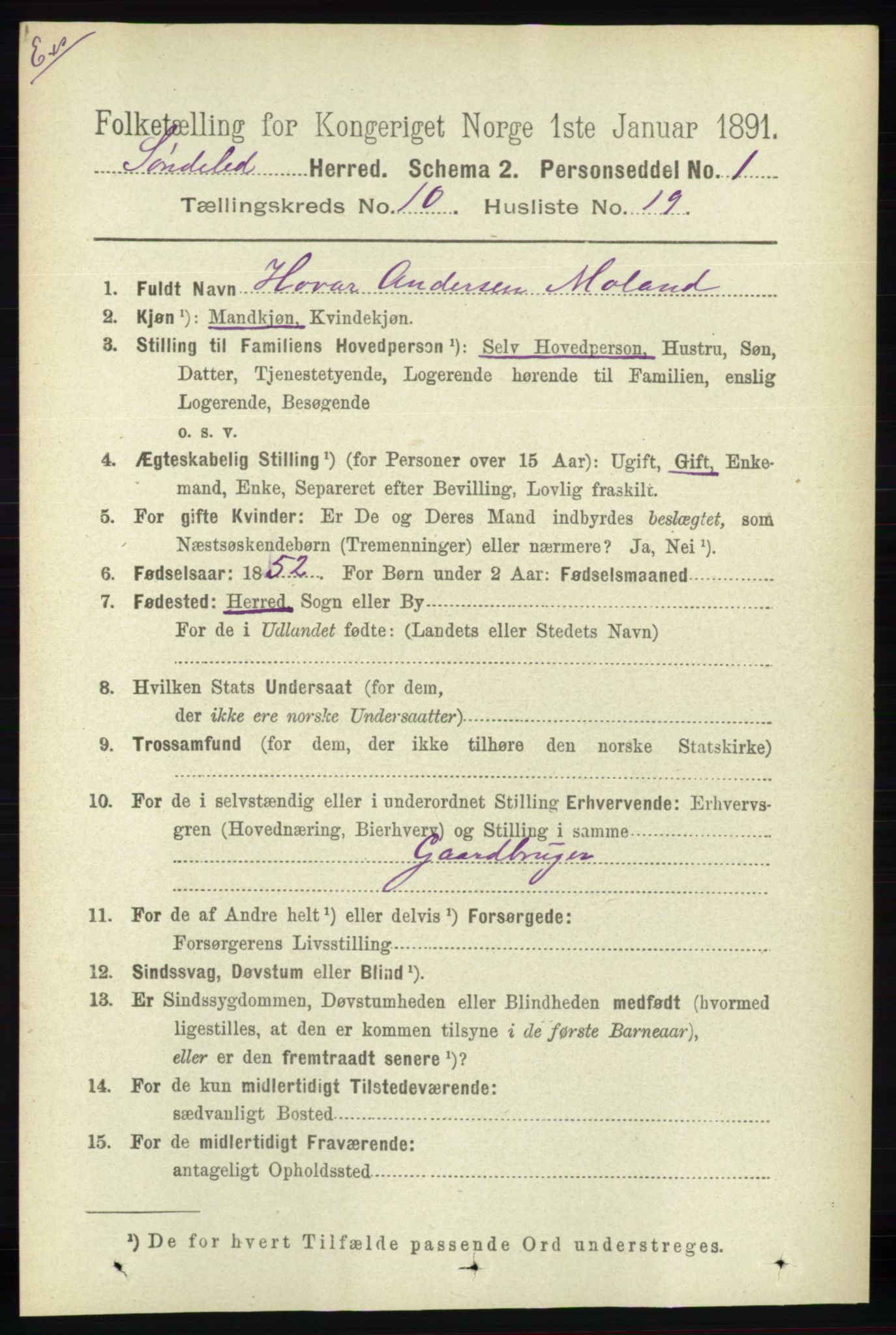 RA, Census 1891 for Nedenes amt: Gjenparter av personsedler for beslektede ektefeller, menn, 1891, p. 151