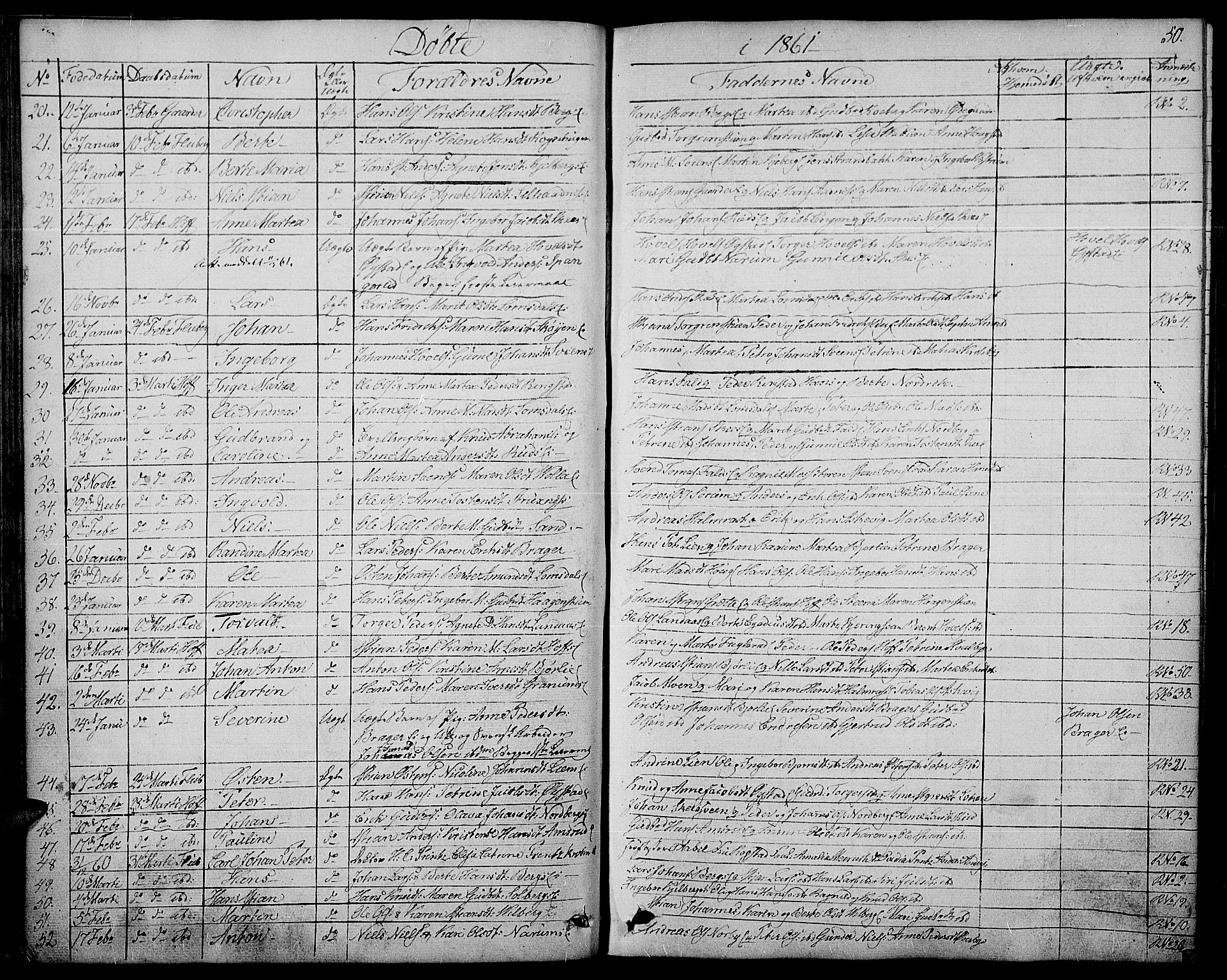 Søndre Land prestekontor, AV/SAH-PREST-122/L/L0001: Parish register (copy) no. 1, 1849-1883, p. 50