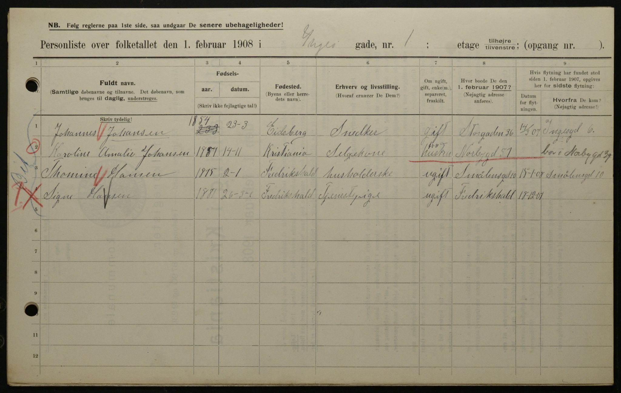 OBA, Municipal Census 1908 for Kristiania, 1908, p. 39423