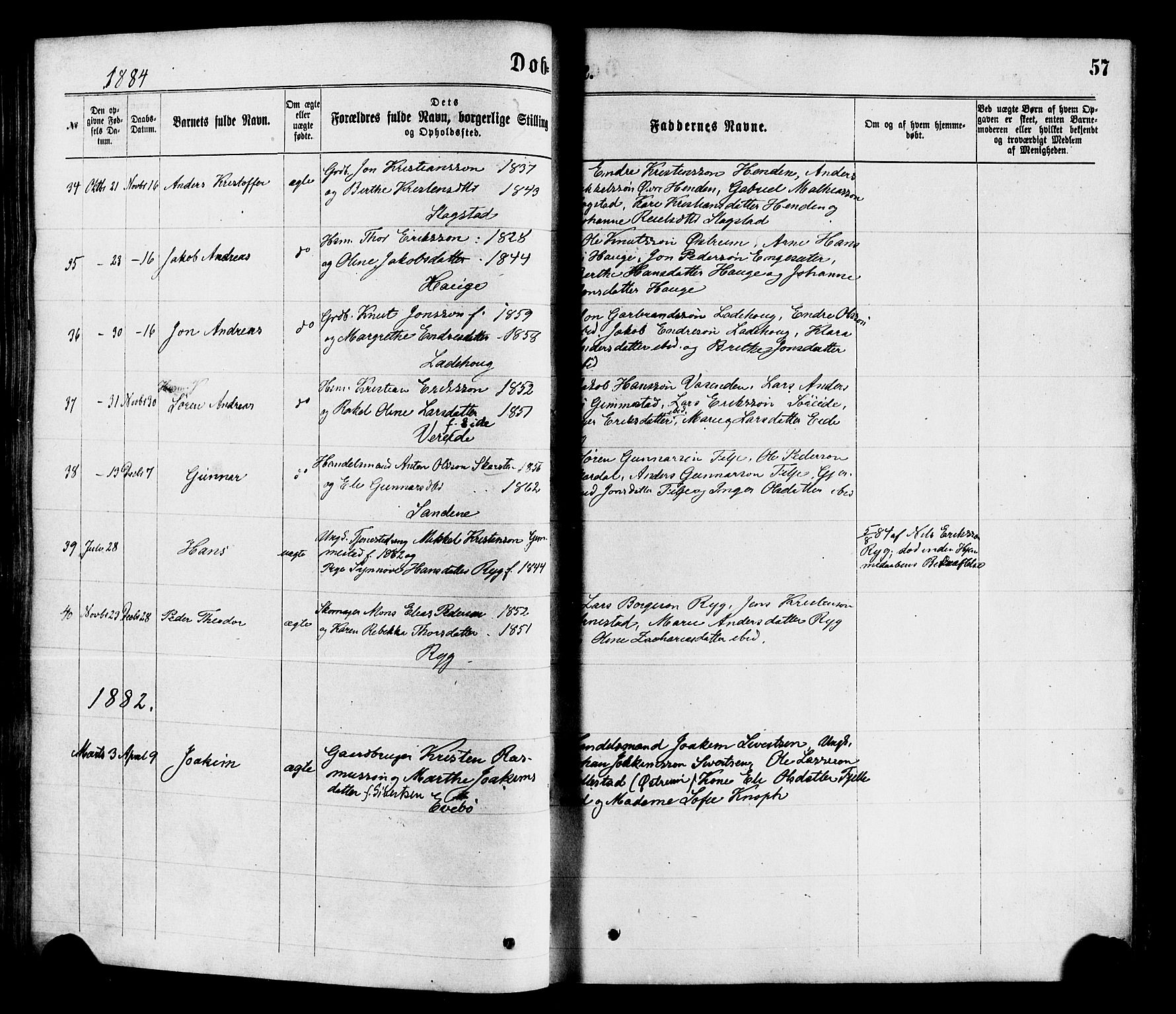 Gloppen sokneprestembete, SAB/A-80101/H/Haa/Haaa/L0010: Parish register (official) no. A 10, 1871-1884, p. 57