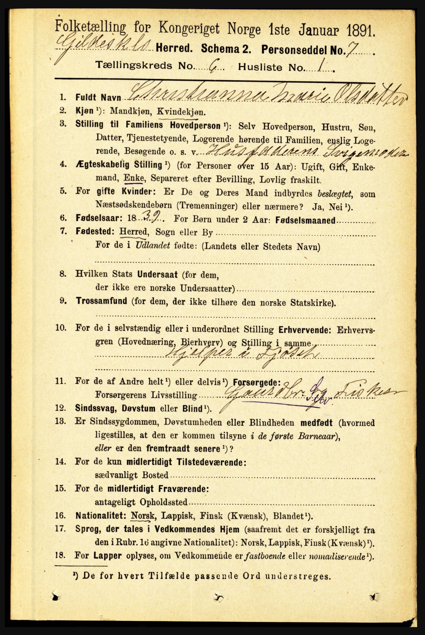 RA, 1891 census for 1838 Gildeskål, 1891, p. 1955