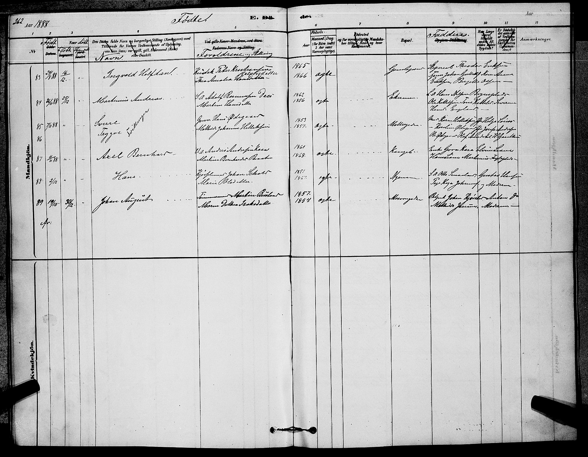 Kongsberg kirkebøker, AV/SAKO-A-22/G/Ga/L0005: Parish register (copy) no. 5, 1878-1889, p. 262