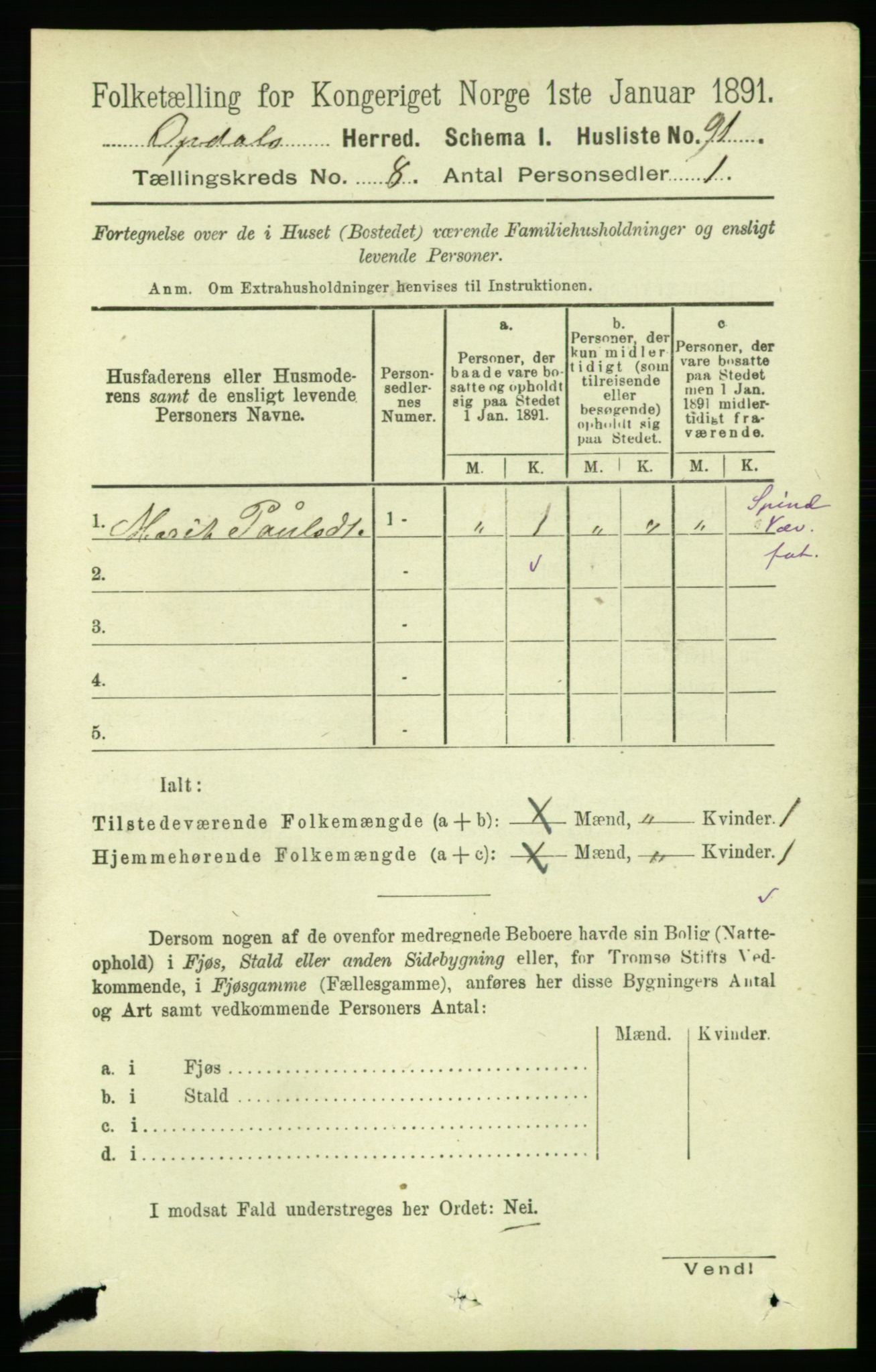 RA, 1891 census for 1634 Oppdal, 1891, p. 4140