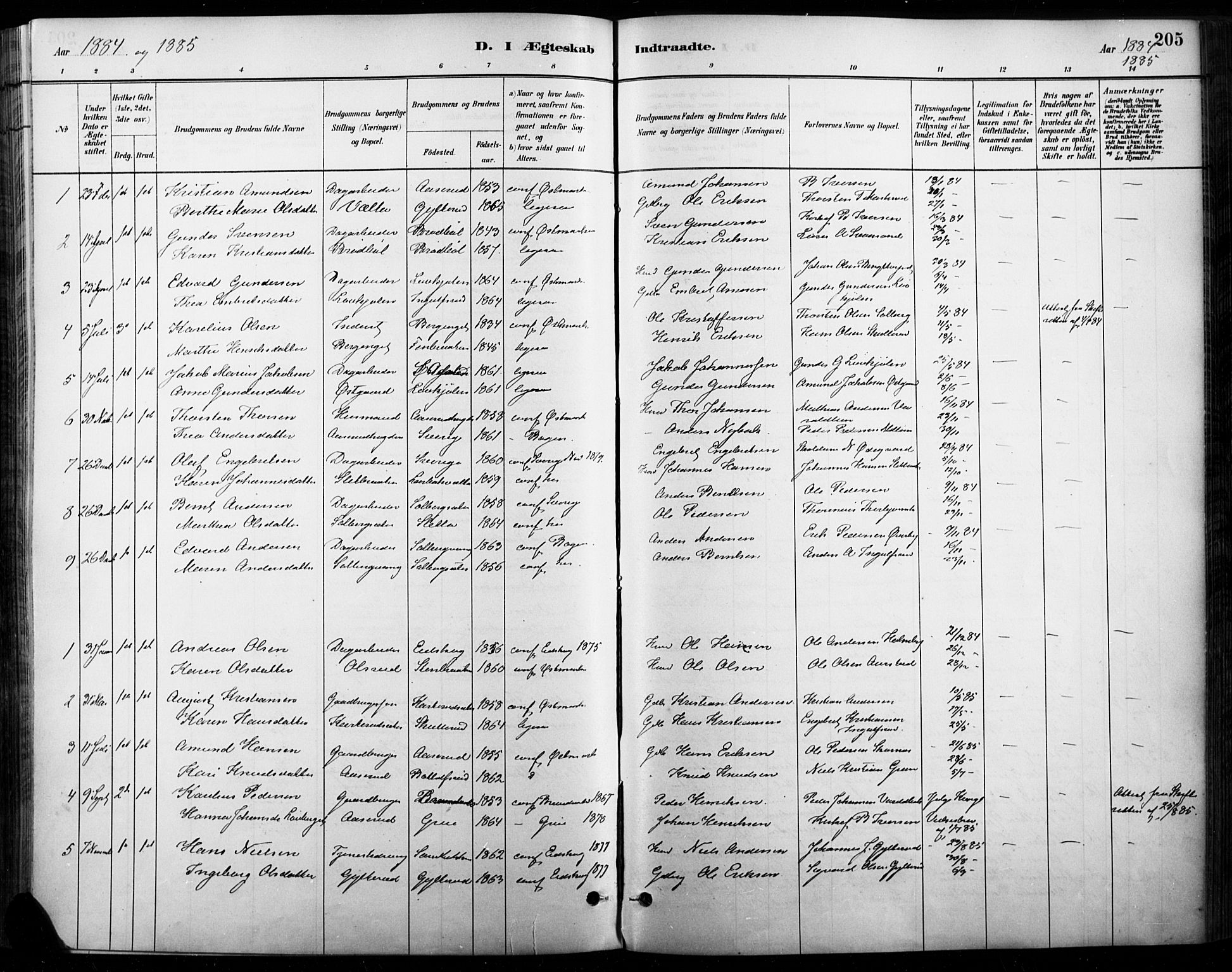 Vinger prestekontor, AV/SAH-PREST-024/H/Ha/Haa/L0015: Parish register (official) no. 15, 1881-1900, p. 205