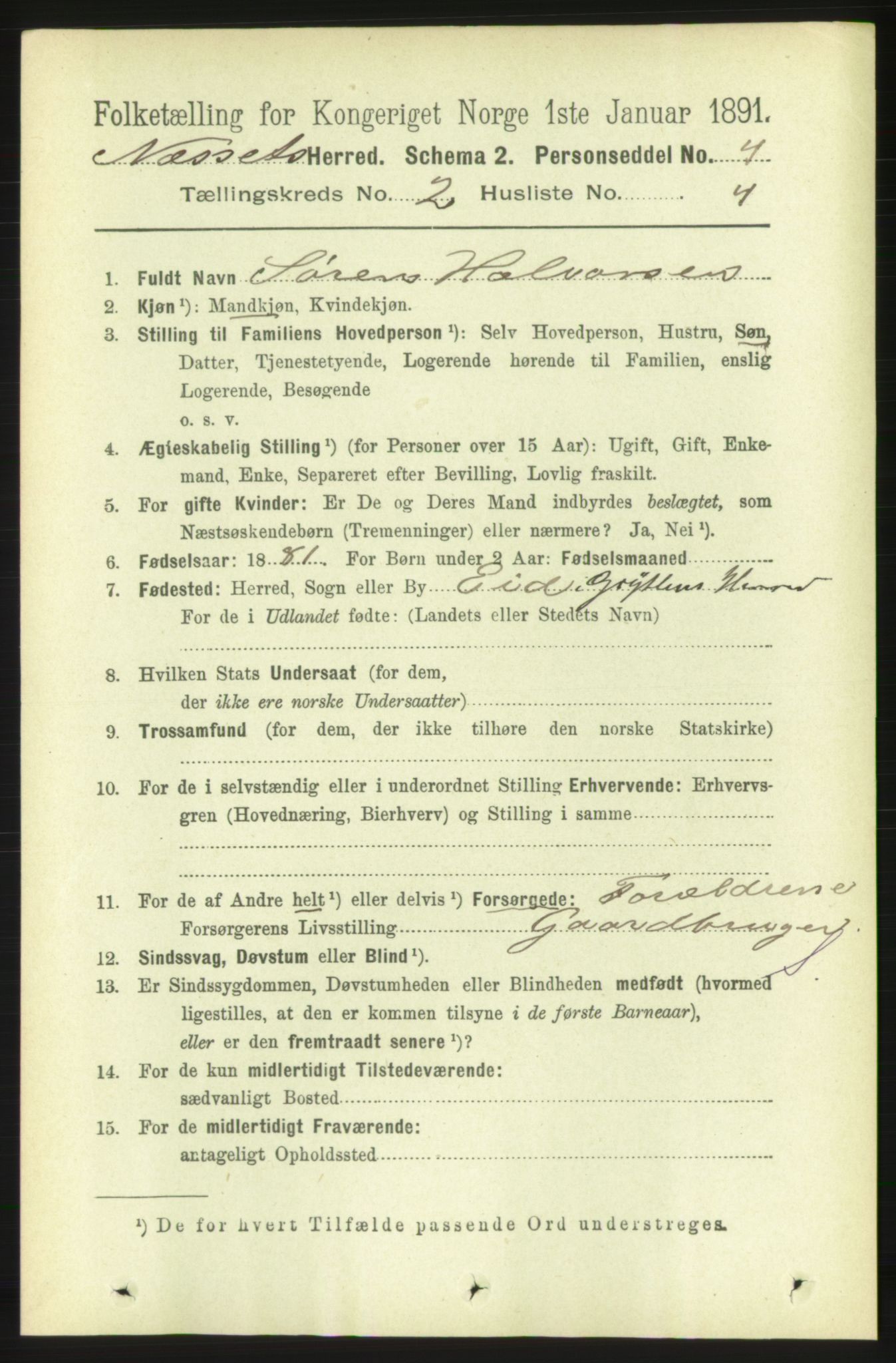 RA, 1891 census for 1543 Nesset, 1891, p. 652