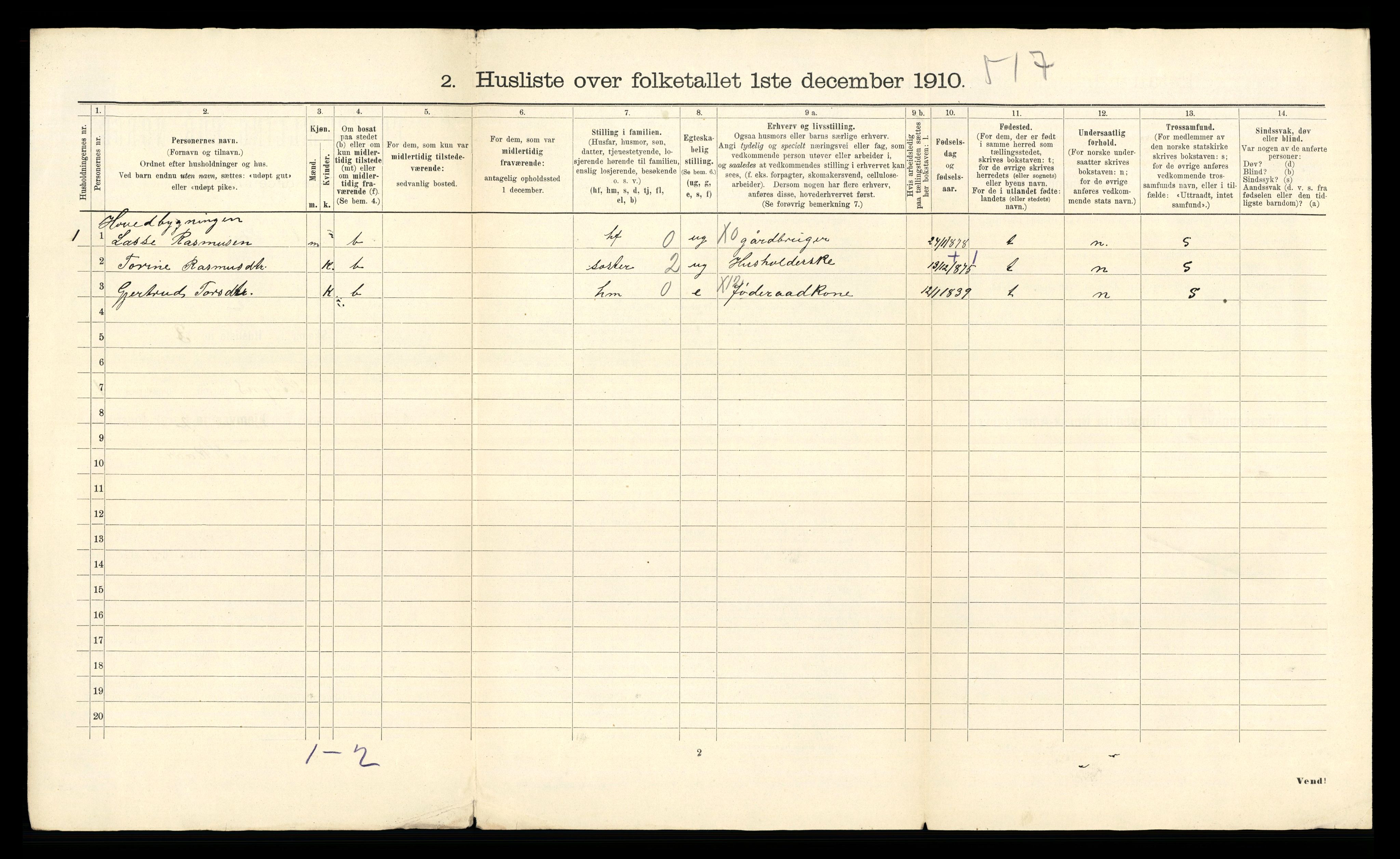 RA, 1910 census for Stryn, 1910, p. 52