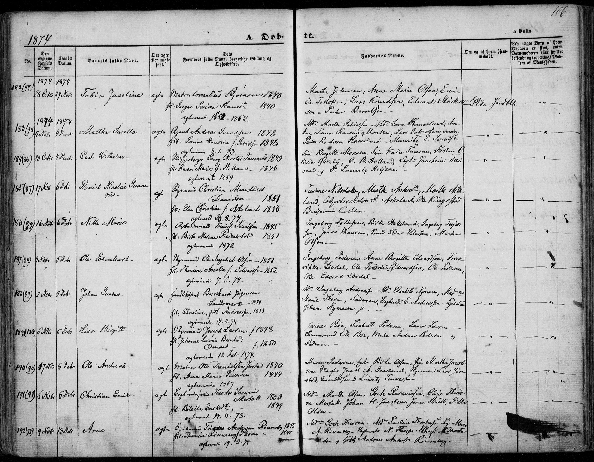 Domkirken sokneprestkontor, SAST/A-101812/001/30/30BA/L0022: Parish register (official) no. A 21, 1868-1877, p. 106