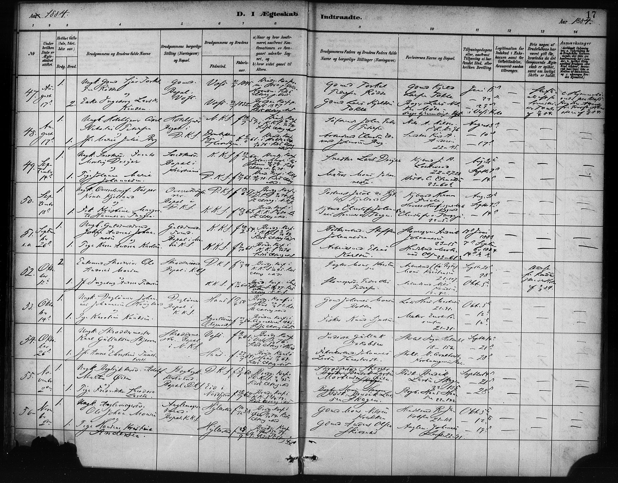 Korskirken sokneprestembete, SAB/A-76101/H/Haa/L0037: Parish register (official) no. D 4, 1883-1904, p. 17