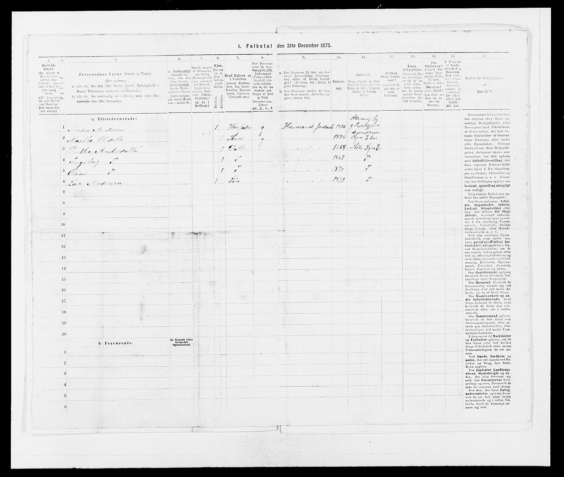 SAB, 1875 census for 1211P Etne, 1875, p. 288