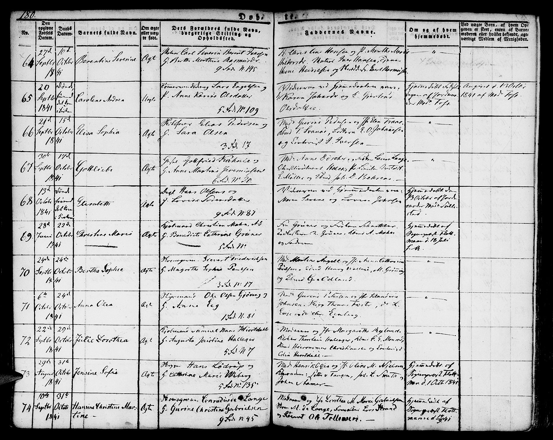 Nykirken Sokneprestembete, SAB/A-77101/H/Hab: Parish register (copy) no. A 5I, 1821-1841, p. 180