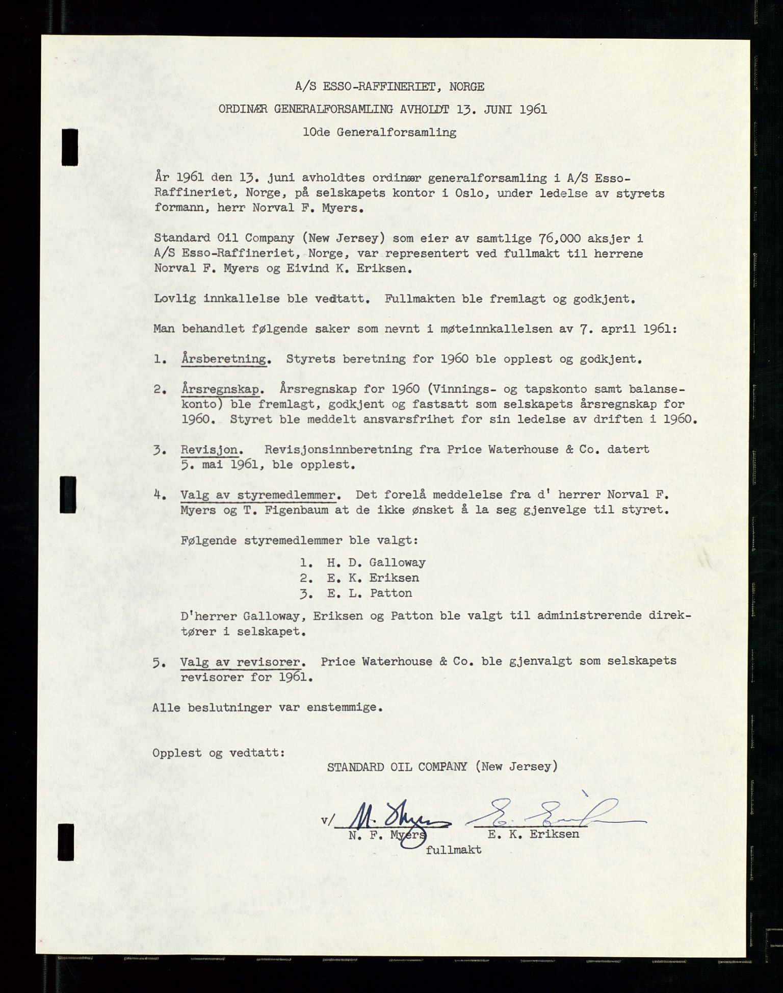 PA 1537 - A/S Essoraffineriet Norge, AV/SAST-A-101957/A/Aa/L0001/0002: Styremøter / Shareholder meetings, board meetings, by laws (vedtekter), 1957-1960, p. 11