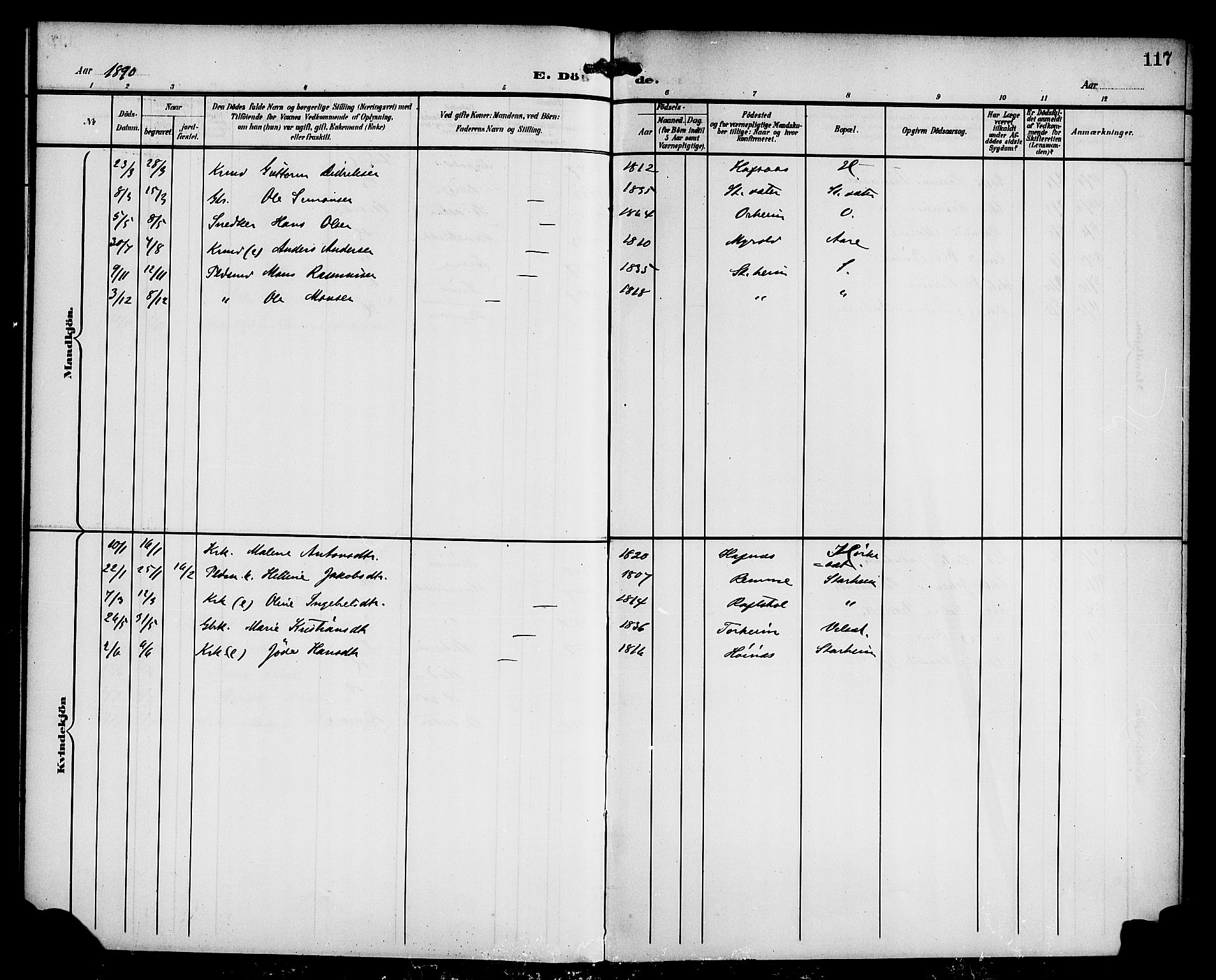 Eid sokneprestembete, AV/SAB-A-82301/H/Haa/Haac/L0001: Parish register (official) no. C 1, 1879-1899, p. 117