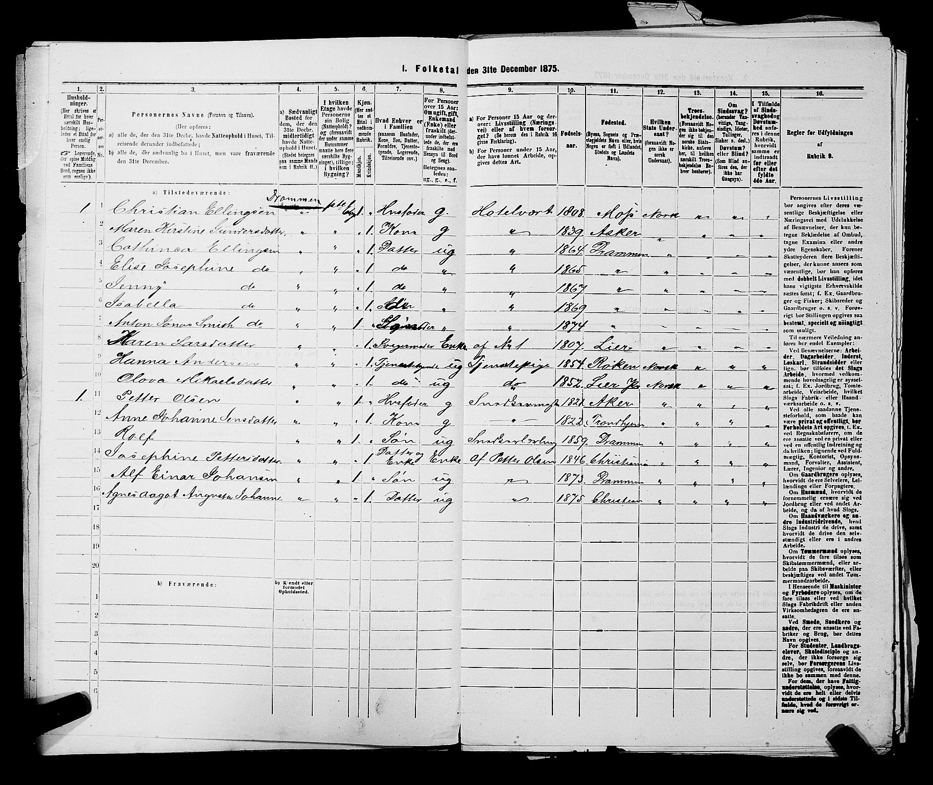 SAKO, 1875 census for 0602 Drammen, 1875, p. 1307