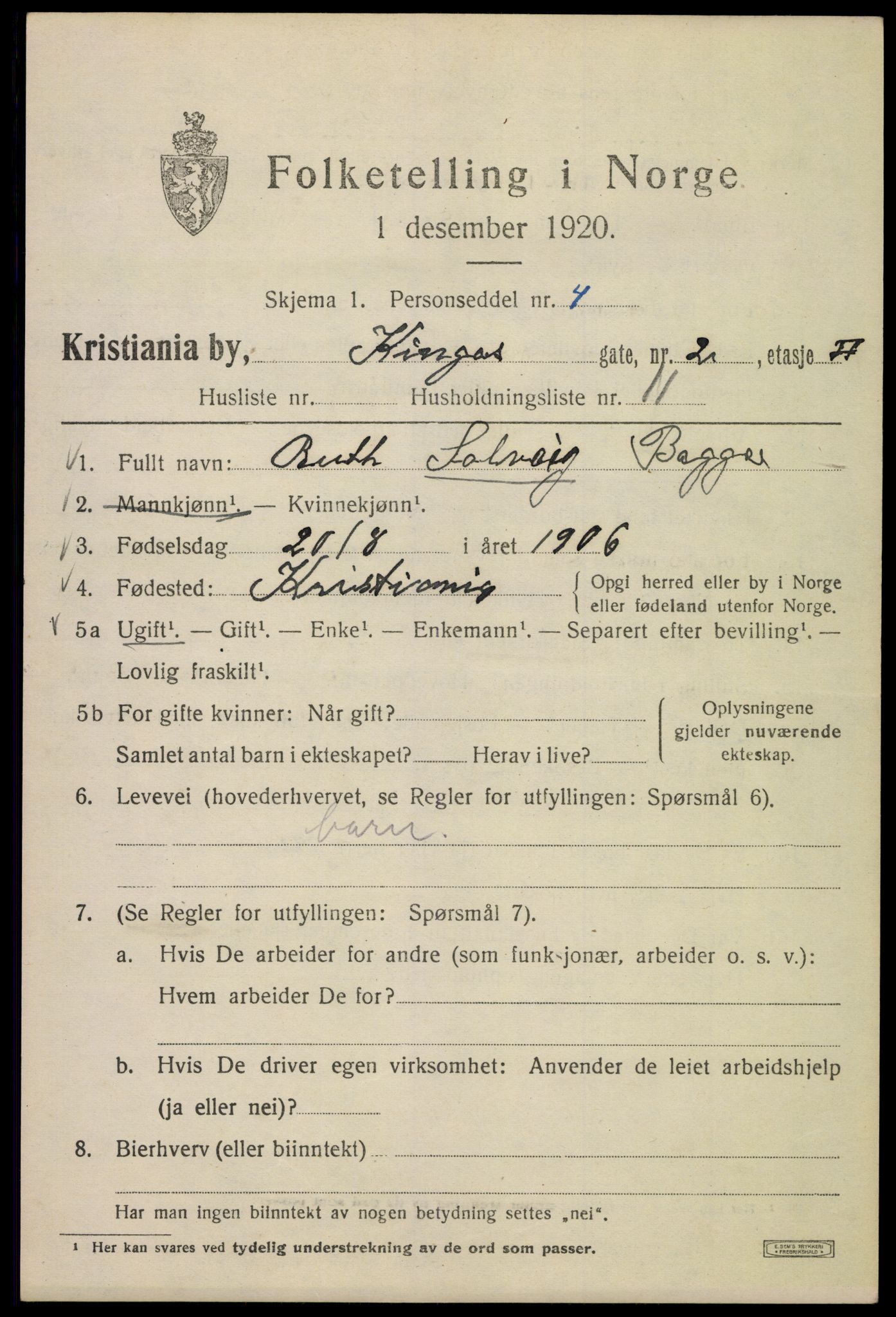 SAO, 1920 census for Kristiania, 1920, p. 332929