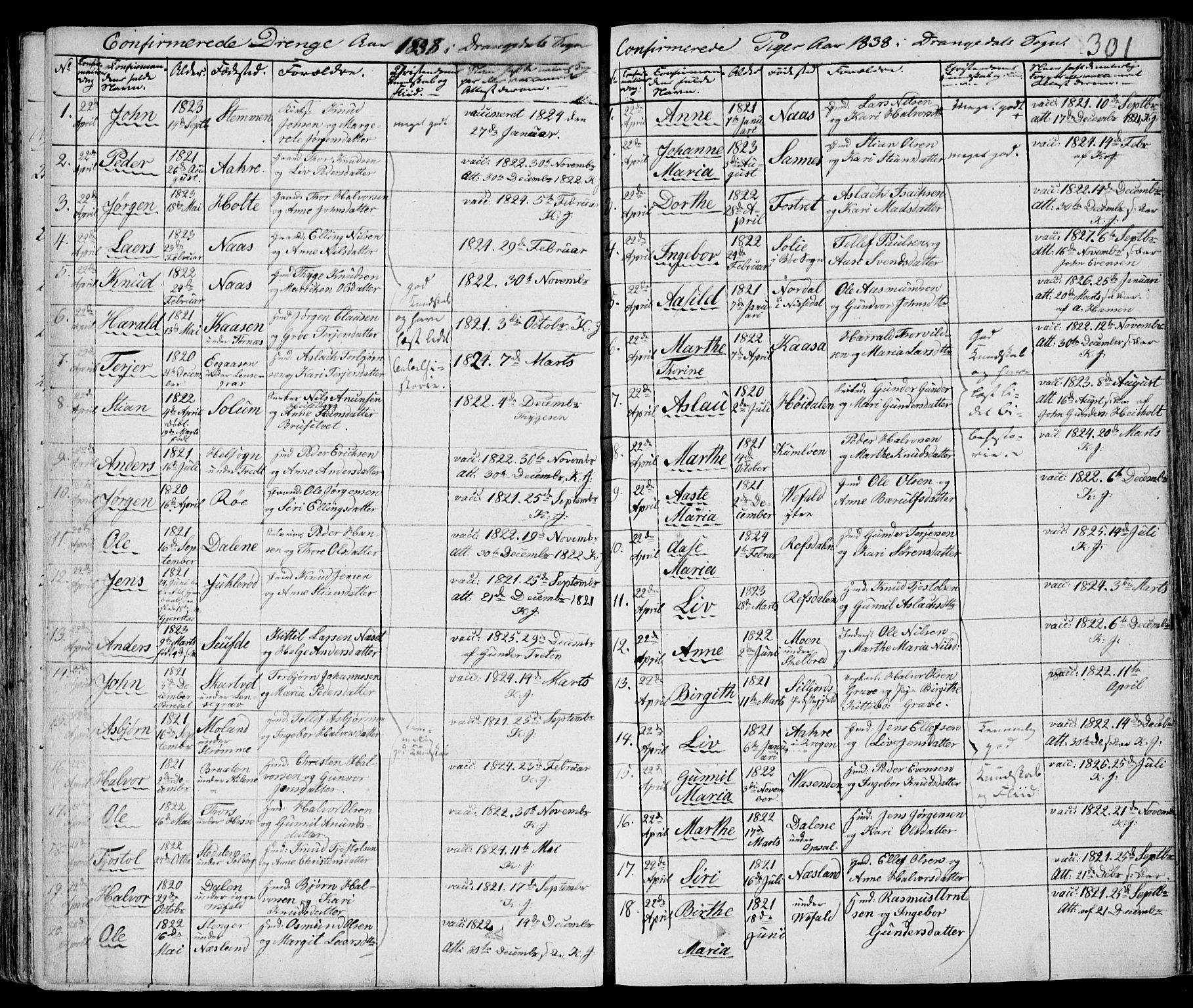 Drangedal kirkebøker, SAKO/A-258/F/Fa/L0007a: Parish register (official) no. 7a, 1837-1856, p. 301