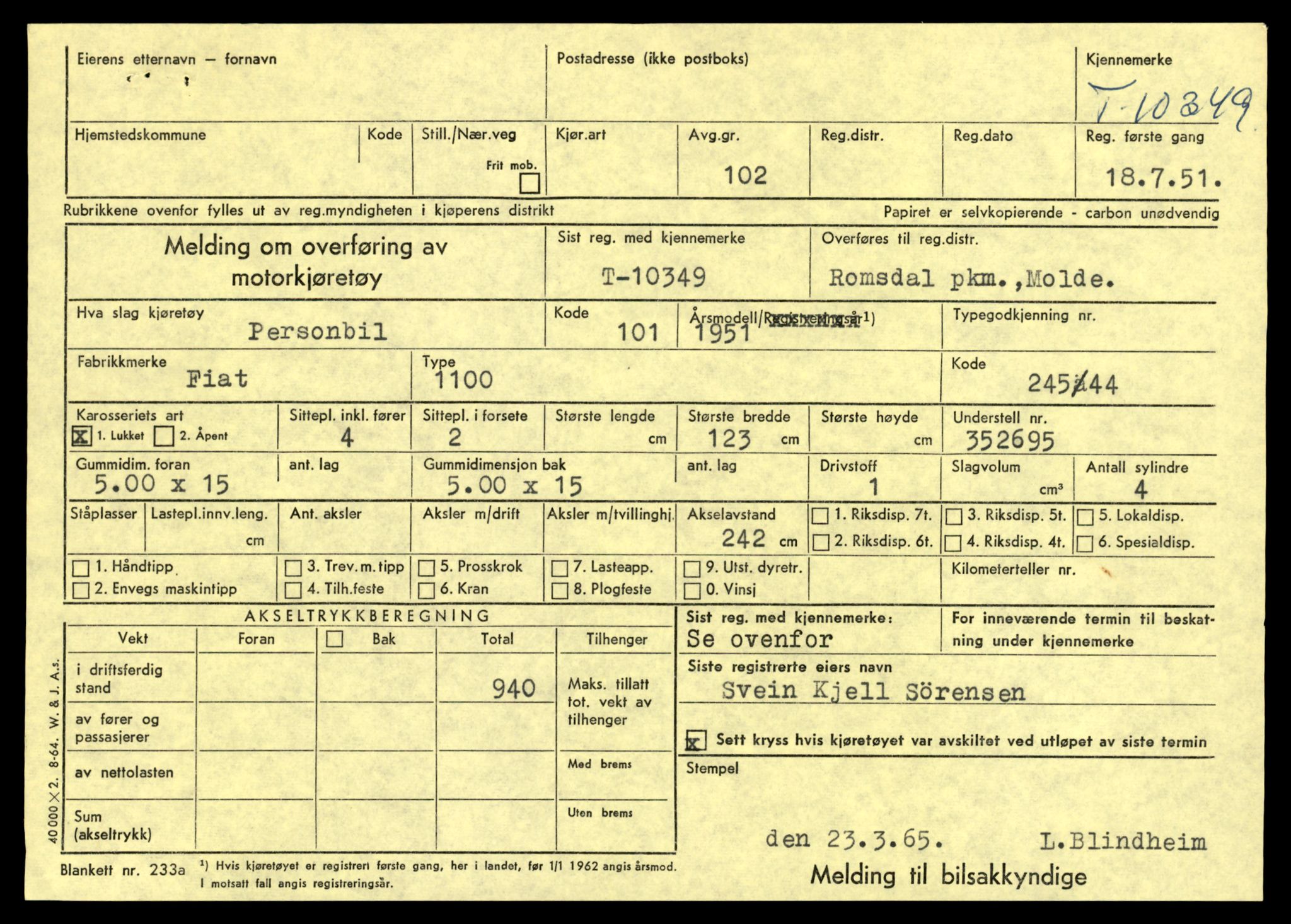 Møre og Romsdal vegkontor - Ålesund trafikkstasjon, AV/SAT-A-4099/F/Fe/L0019: Registreringskort for kjøretøy T 10228 - T 10350, 1927-1998, p. 3107