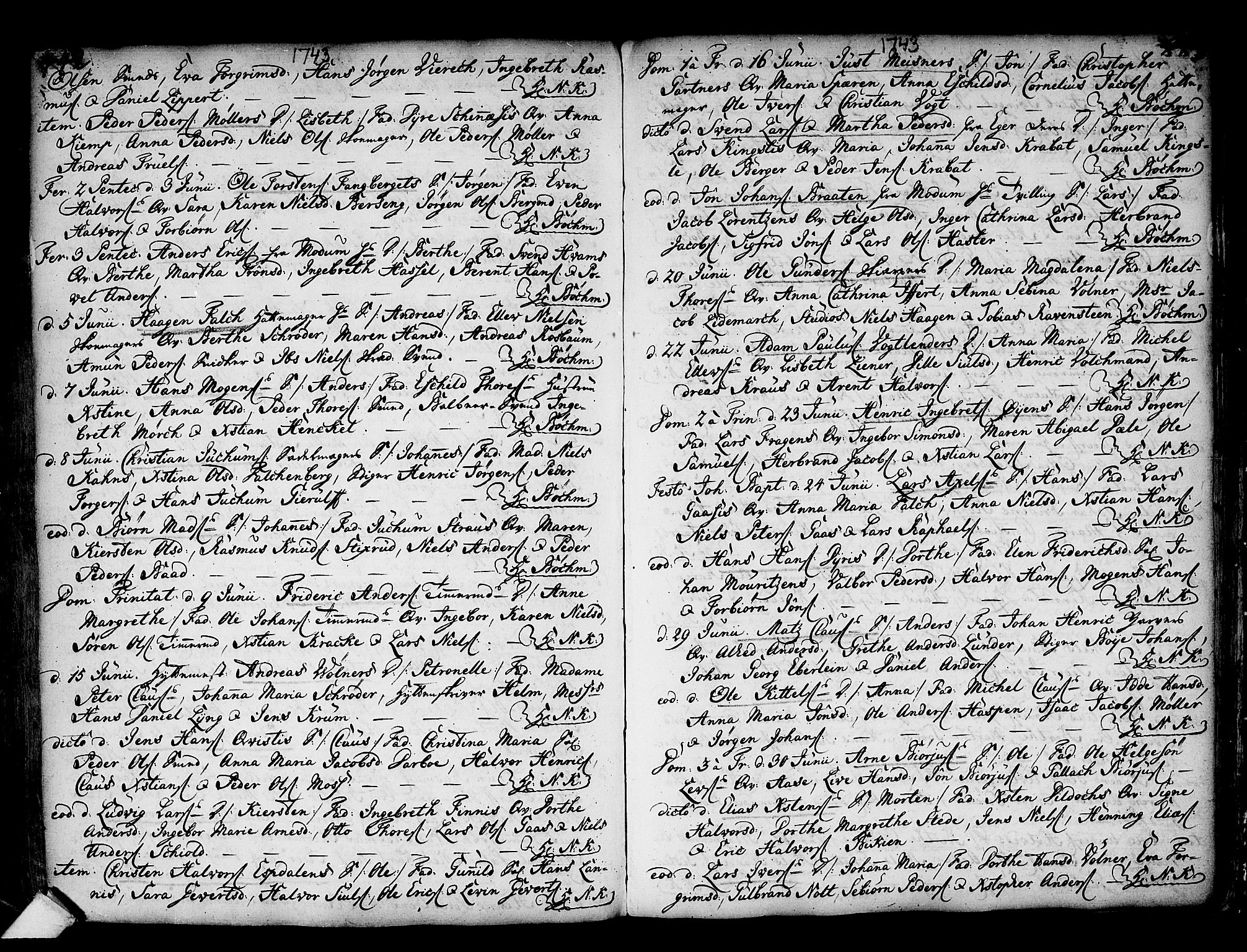 Kongsberg kirkebøker, AV/SAKO-A-22/F/Fa/L0002: Parish register (official) no. I 2, 1721-1743, p. 442-443