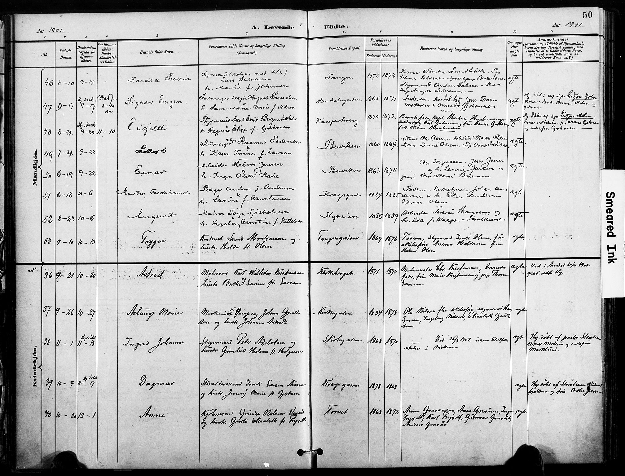 Risør sokneprestkontor, AV/SAK-1111-0035/F/Fa/L0010: Parish register (official) no. A 10, 1896-1906, p. 50