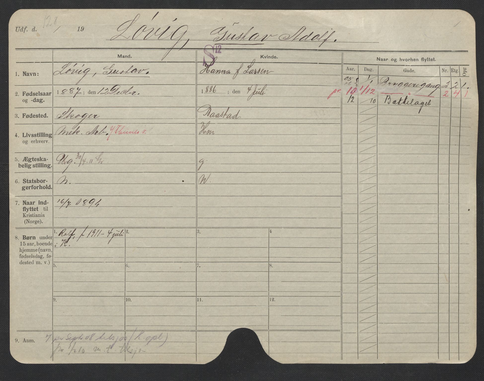 Oslo folkeregister, Registerkort, SAO/A-11715/F/Fa/Fac/L0007: Menn, 1906-1914, p. 426a