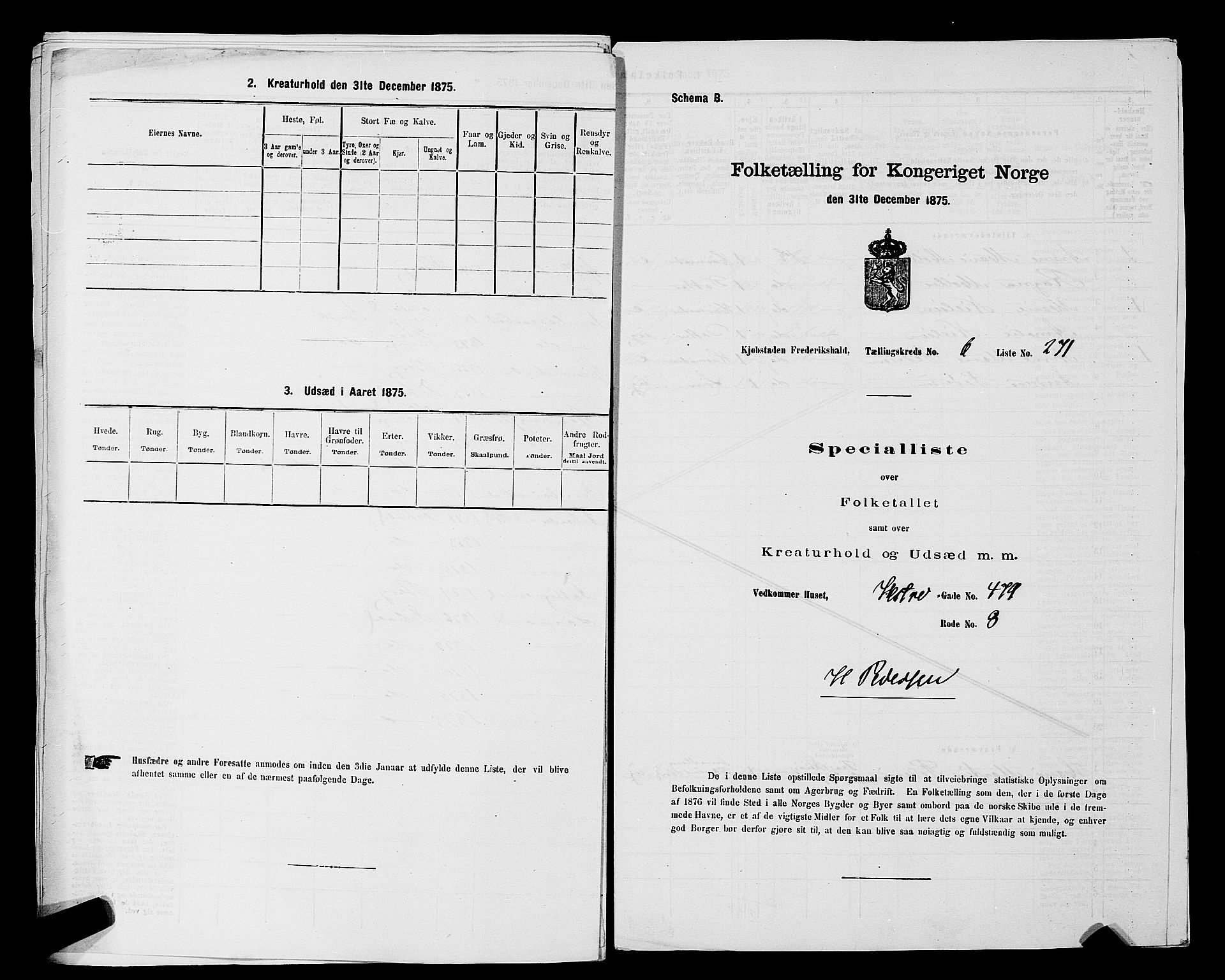 RA, 1875 census for 0101P Fredrikshald, 1875, p. 824