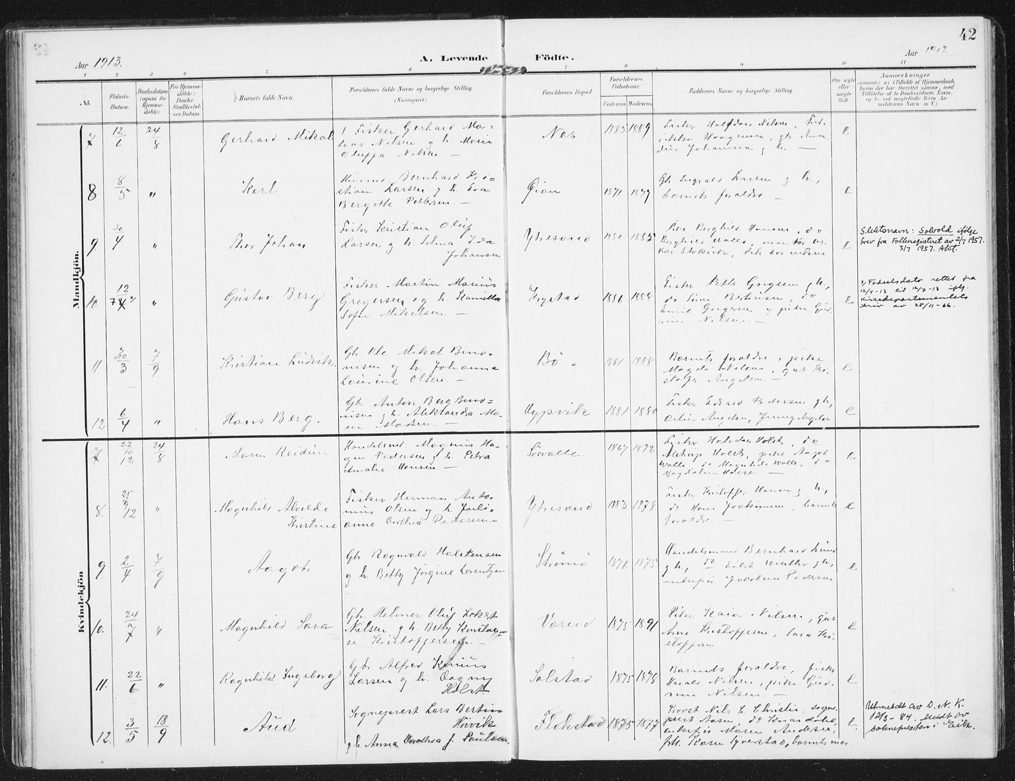 Ministerialprotokoller, klokkerbøker og fødselsregistre - Nordland, SAT/A-1459/885/L1206: Parish register (official) no. 885A07, 1905-1915, p. 42