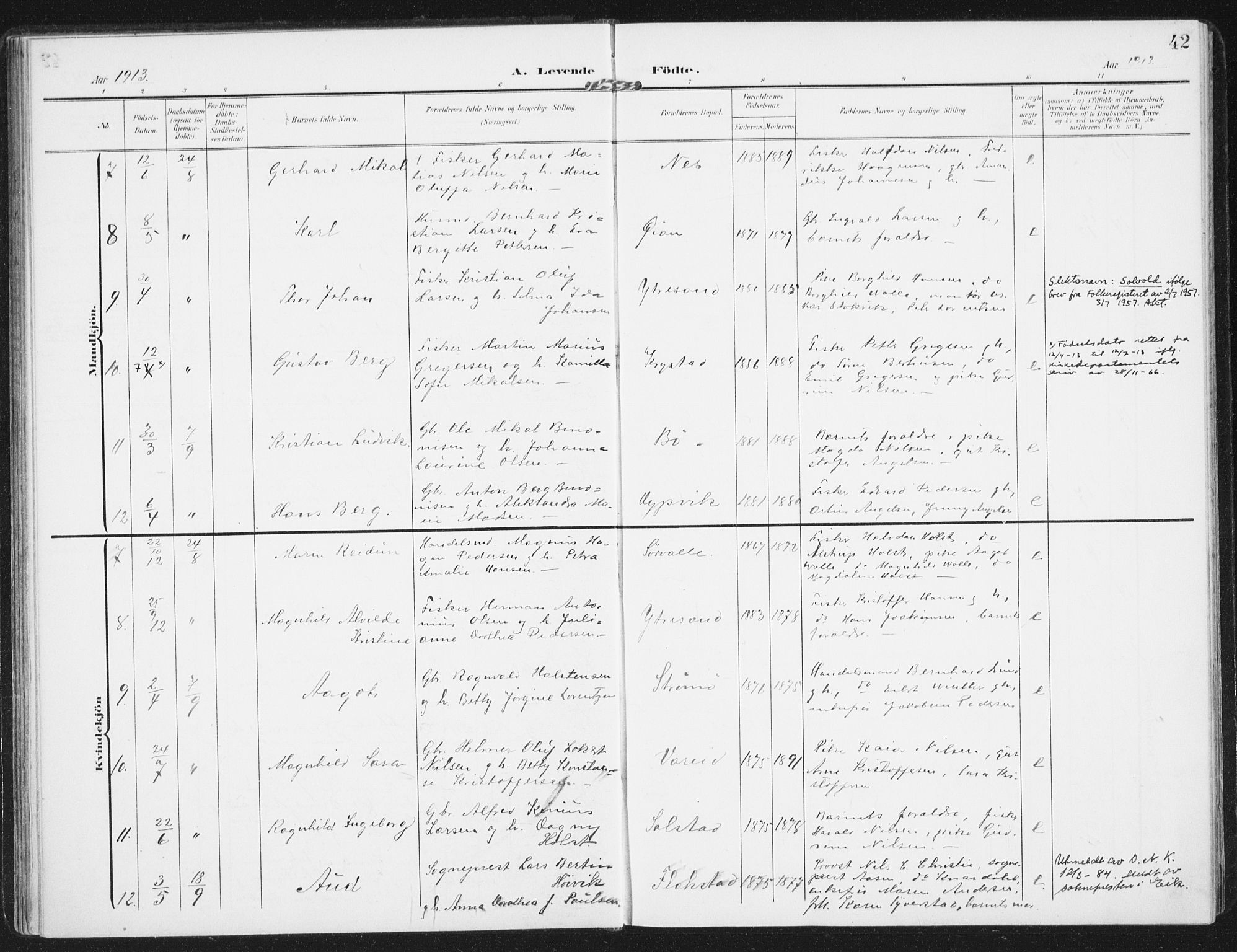 Ministerialprotokoller, klokkerbøker og fødselsregistre - Nordland, AV/SAT-A-1459/885/L1206: Parish register (official) no. 885A07, 1905-1915, p. 42