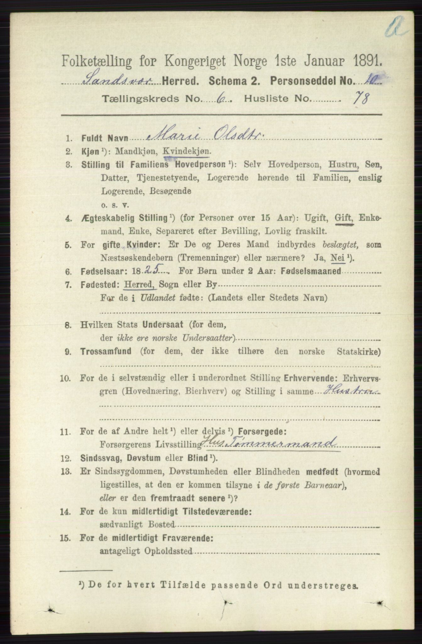 RA, 1891 census for 0629 Sandsvær, 1891, p. 3901