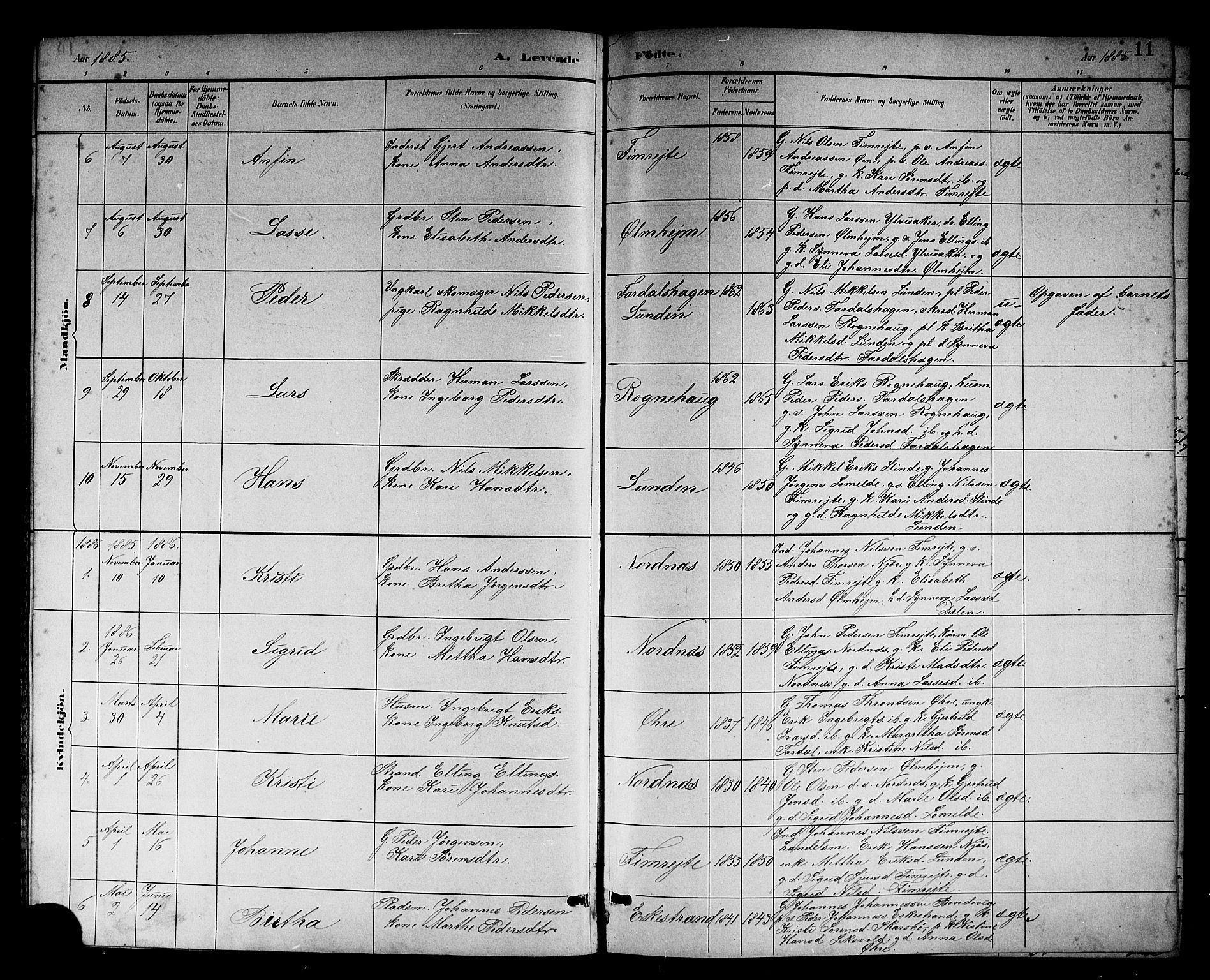 Sogndal sokneprestembete, SAB/A-81301/H/Hab/Habc/L0002: Parish register (copy) no. C 2, 1884-1910, p. 11