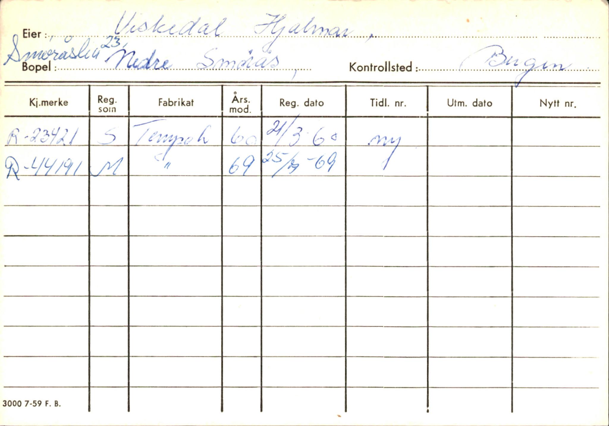 Statens vegvesen, Hordaland vegkontor, AV/SAB-A-5201/2/Ha/L0060: R-eierkort V-W, 1920-1971, p. 46