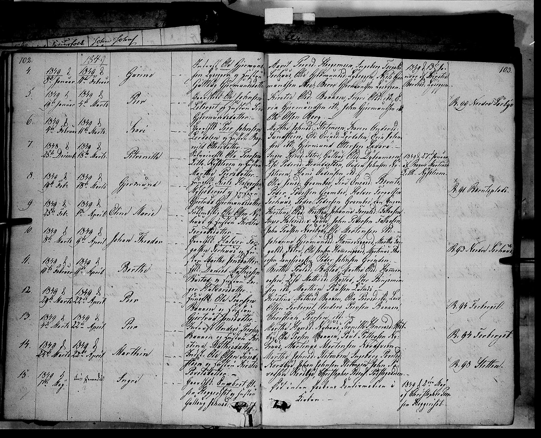 Trysil prestekontor, SAH/PREST-046/H/Ha/Haa/L0004: Parish register (official) no. 4 /1, 1842-1850, p. 102-103