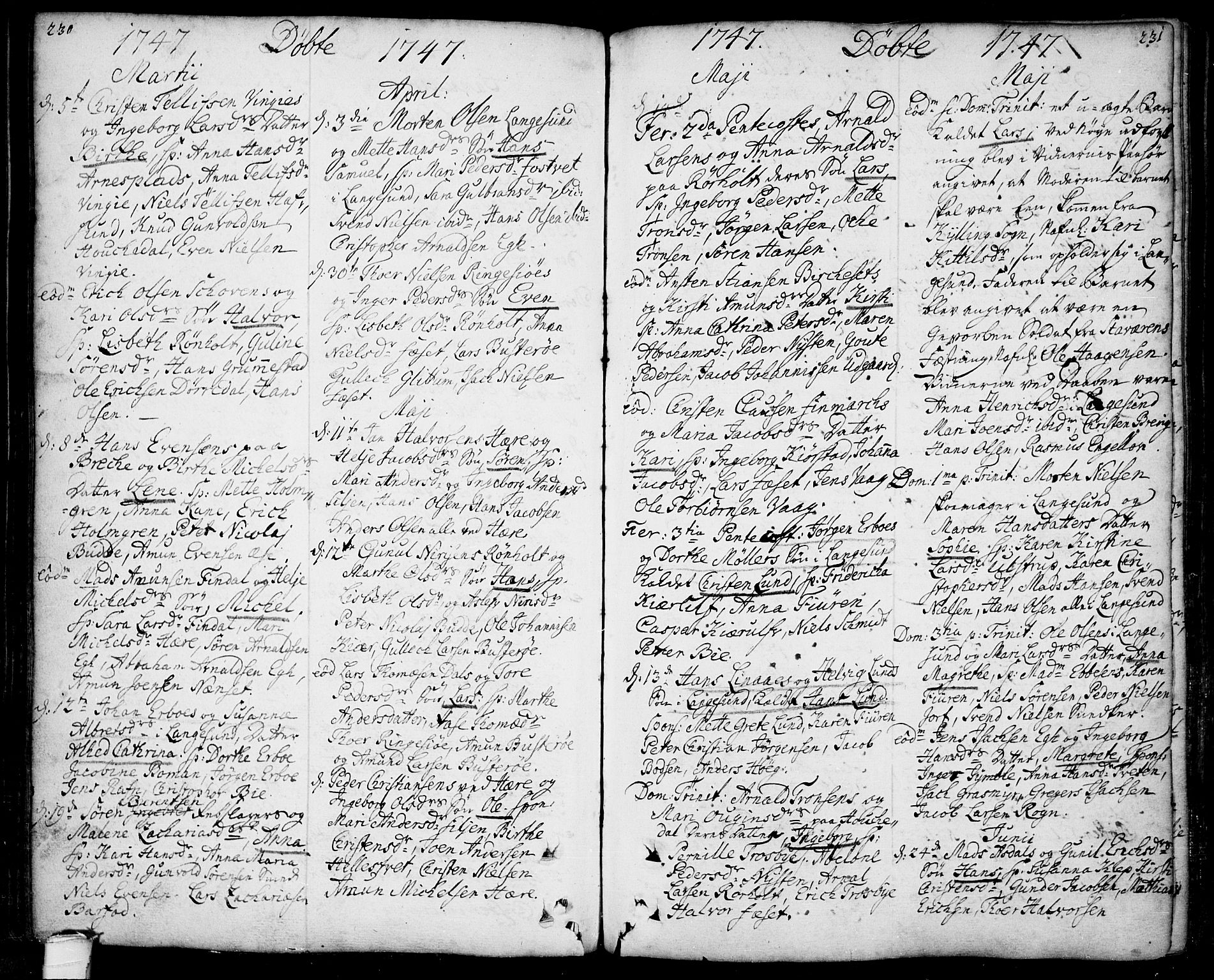 Bamble kirkebøker, SAKO/A-253/F/Fa/L0001: Parish register (official) no. I 1, 1702-1774, p. 230-231