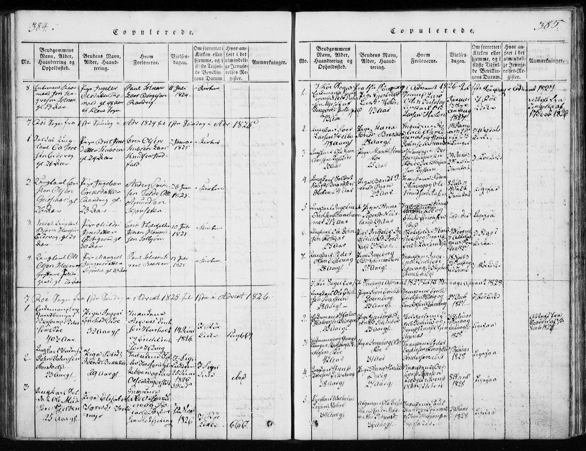 Ministerialprotokoller, klokkerbøker og fødselsregistre - Møre og Romsdal, SAT/A-1454/551/L0623: Parish register (official) no. 551A03, 1818-1831, p. 384-385