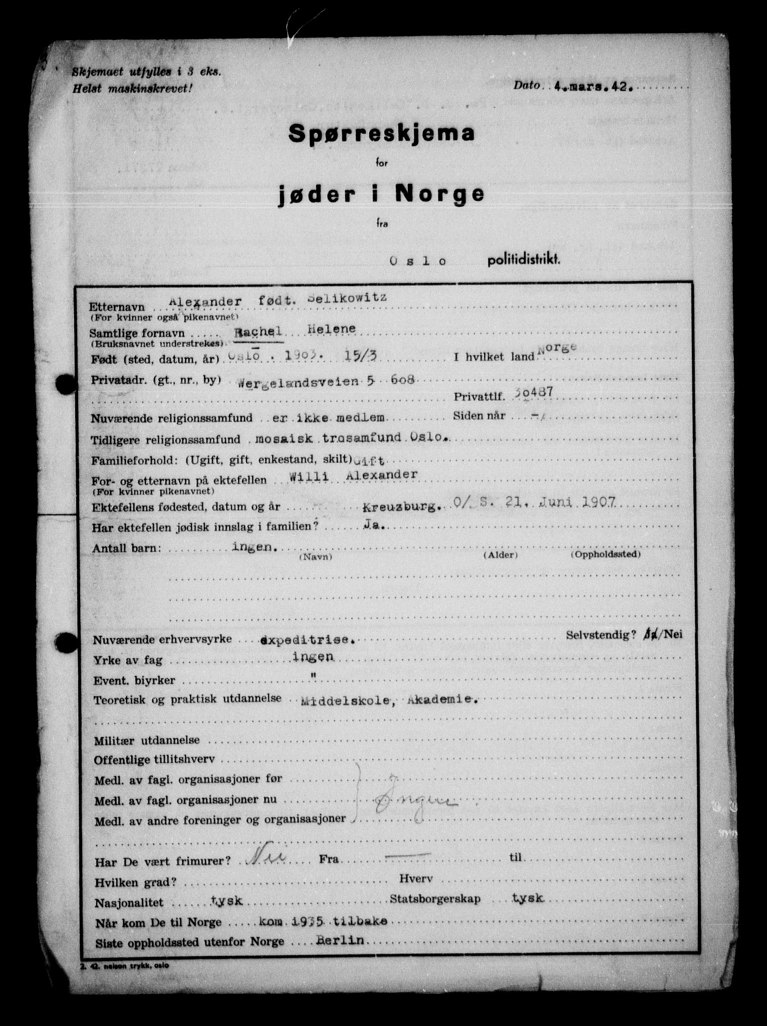 Statspolitiet - Hovedkontoret / Osloavdelingen, AV/RA-S-1329/G/Ga/L0009: Spørreskjema for jøder i Norge, Oslo Alexander-Gutman, 1942, p. 6