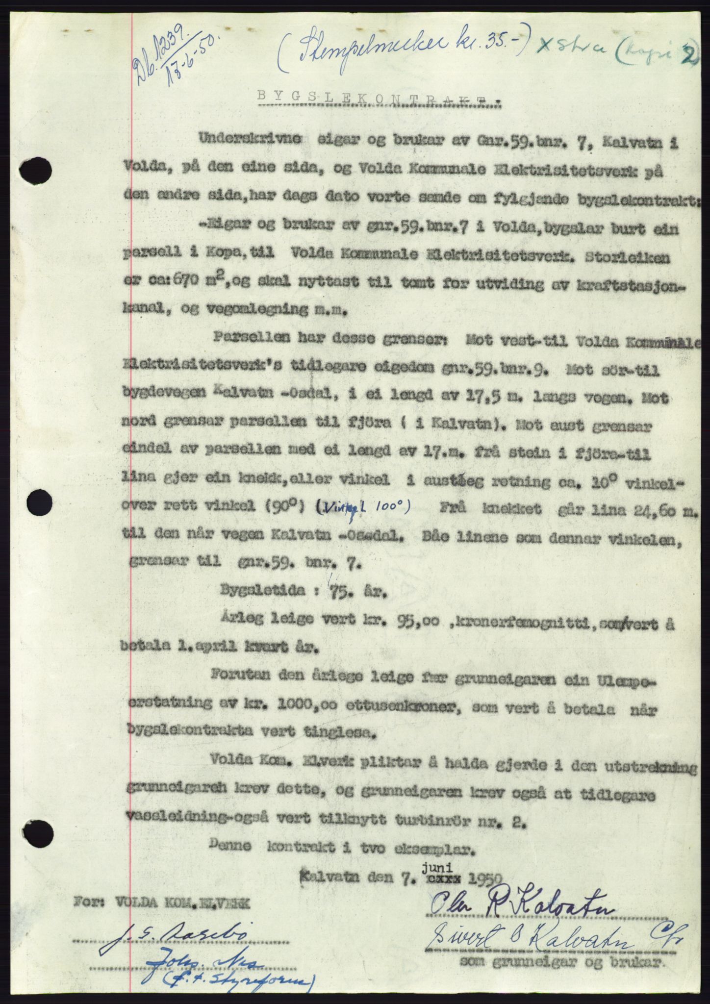 Søre Sunnmøre sorenskriveri, AV/SAT-A-4122/1/2/2C/L0087: Mortgage book no. 13A, 1950-1950, Diary no: : 1239/1950