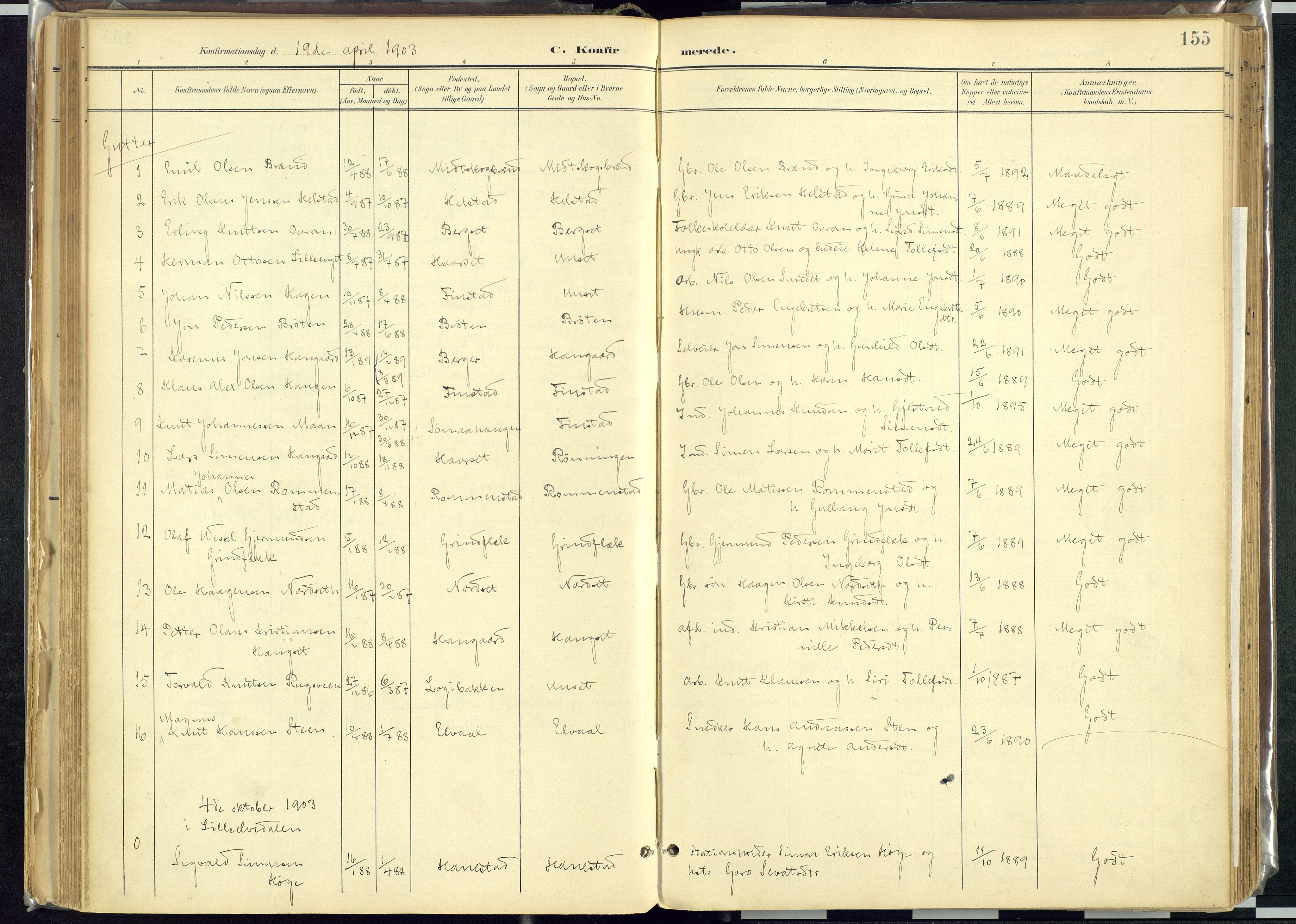 Rendalen prestekontor, SAH/PREST-054/H/Ha/Haa/L0012: Parish register (official) no. 12, 1901-1928, p. 155