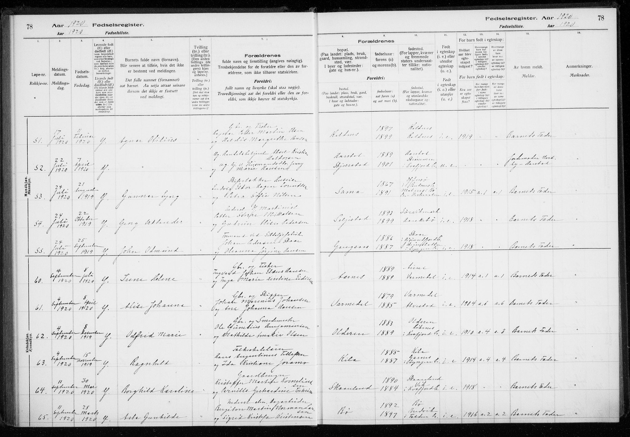 Trondenes sokneprestkontor, AV/SATØ-S-1319/I/Ia/L0089: Birth register no. 89, 1916-1925, p. 78